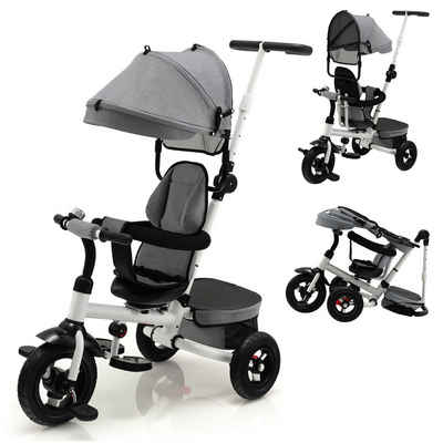 COSTWAY Dreirad, 4 in 1 Kinderwagen Lenkstange mit Dach