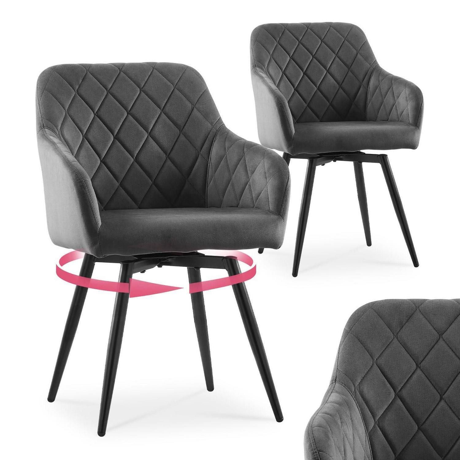 LuxusKollektion Esszimmerstuhl Drehstuhl Samt Grau 2er Set