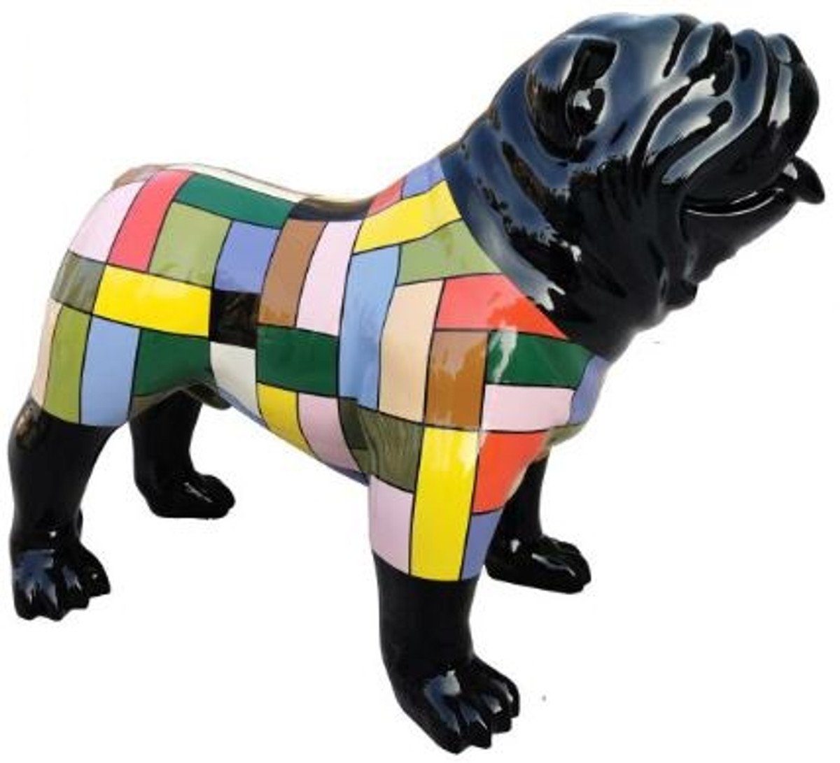 Casa Padrino Skulptur Designer Dekofigur - Deko - Bulldogge Schwarz Hund H. 74 - x Skulptur / Deko Wohnzimmer Mehrfarbig Deko Deko 90 Garten Wetterbeständige Tierfigur cm Designer 
