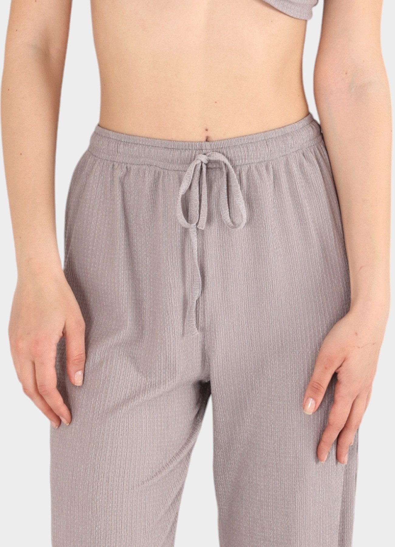 fashionshowcase Palazzohose Damen Crinkle-Hose mit elastischem Bund hoher Bund, elastischer Tunnelzug