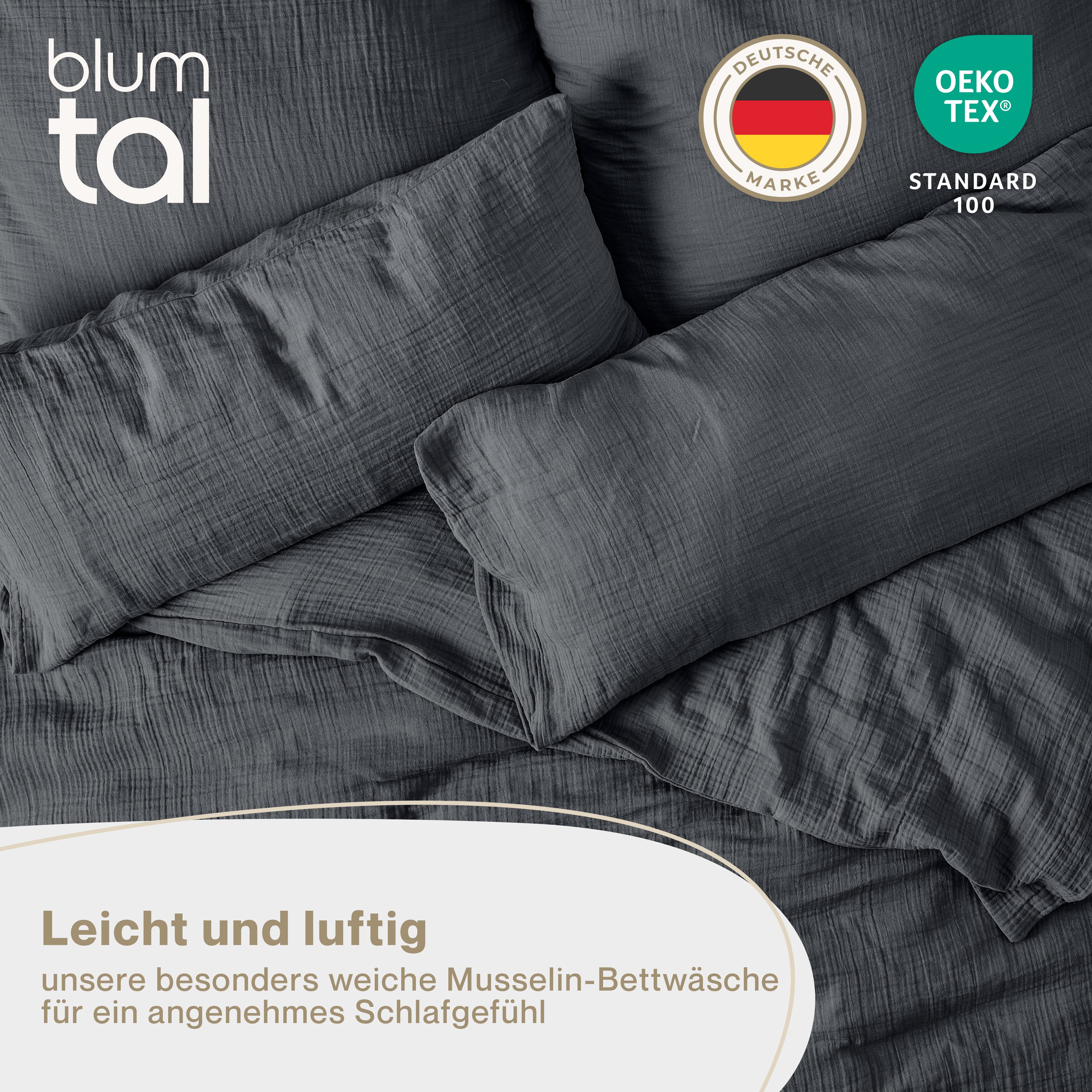 Blumtal Bettwäsche Musselin 100% Baumwolle im Set, Kopfkissenbezug & Decken günstig online kaufen