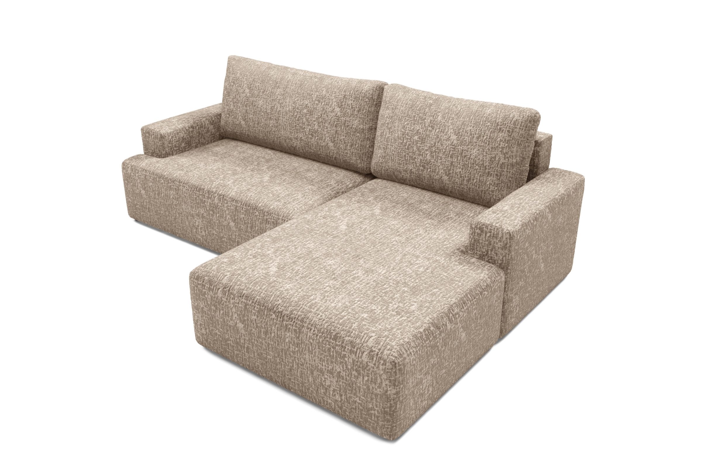 Deine Мебель 24 Wohnlandschaft LOCCO L 256 cm breit Ecksofa Sofa Wohnzimmer L-Couch Schenil-Stoff, Beige Blau-Grau Hellgrau Weiß 3 Teile, mit Schlaffunktion Bettfunktion