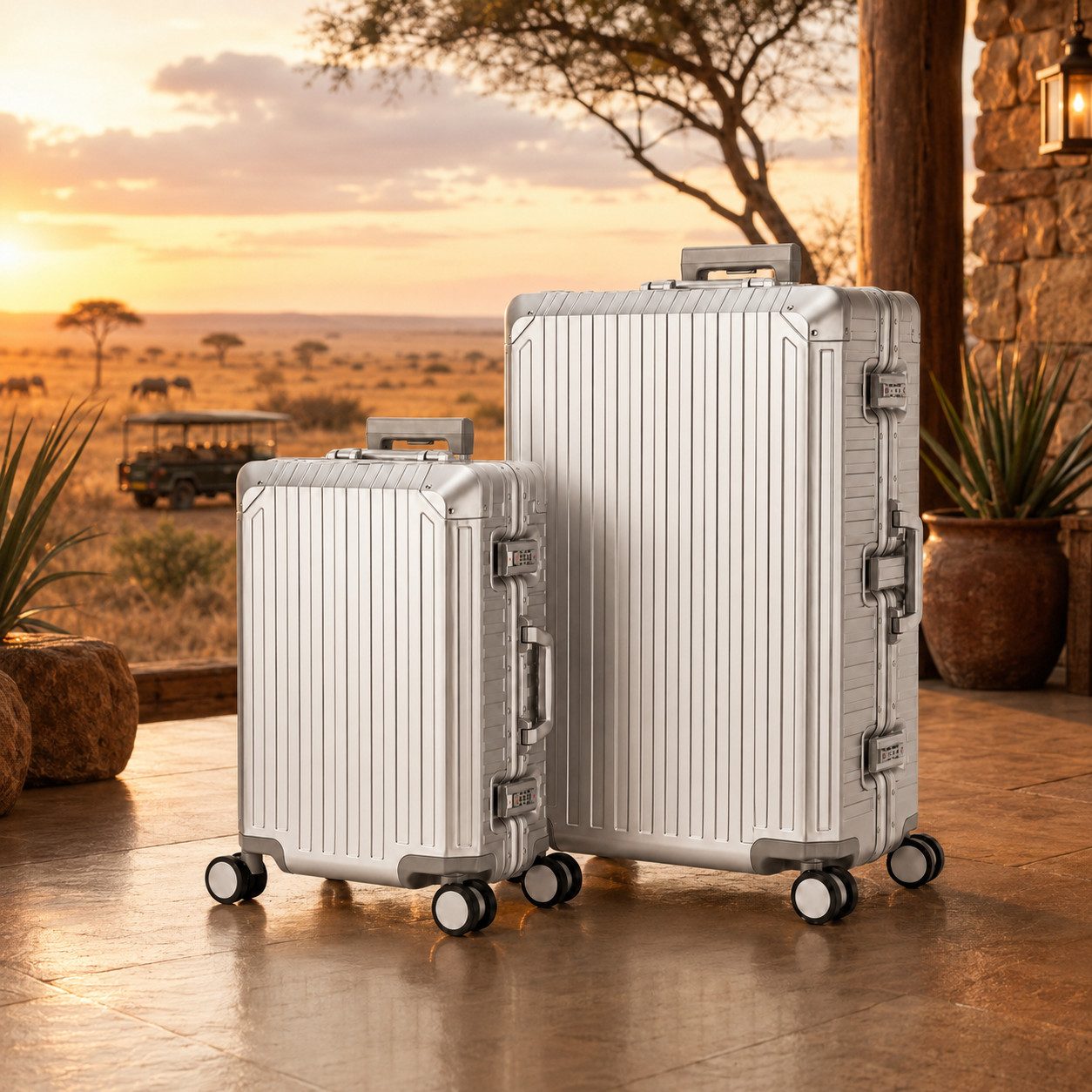 Travelhouse Kofferset 100% Aluminium TOKYO - verschiedene Farben, 4 Rollen, (2 tlg., S+XL), Zipperless - Kein Reißverschluss, TSA Zahlenschloss, Nassfach