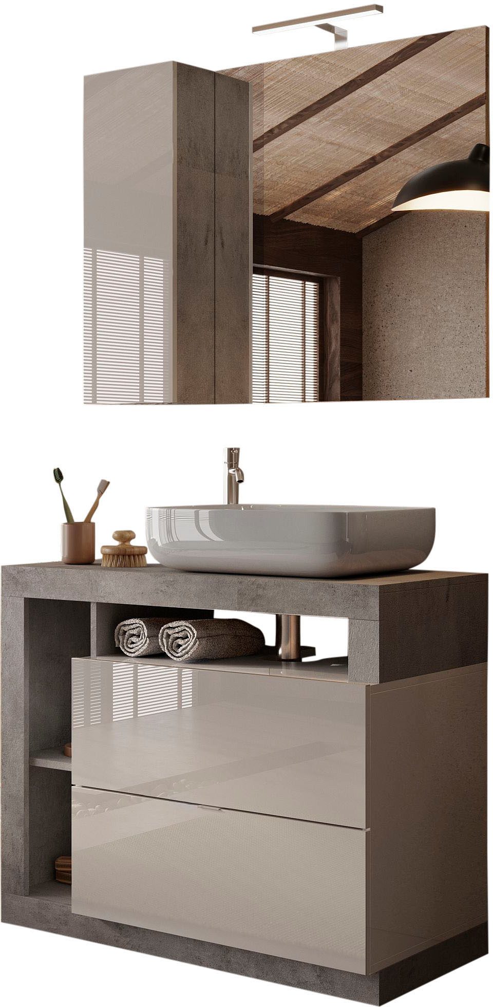 welltime Badmöbel-Set Hamburg, Badezimmerset 2tlg. Breite 92 cm, Badmöbel, günstig online kaufen