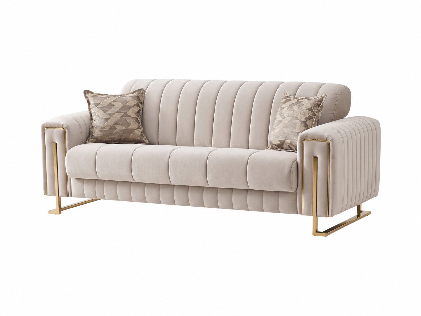 Villa Möbel Sofa Kochi, 2-Sitzer 1 Teile, Beige 2er Sofa Schlaffunktion durch aufklappbare Sitzfläche