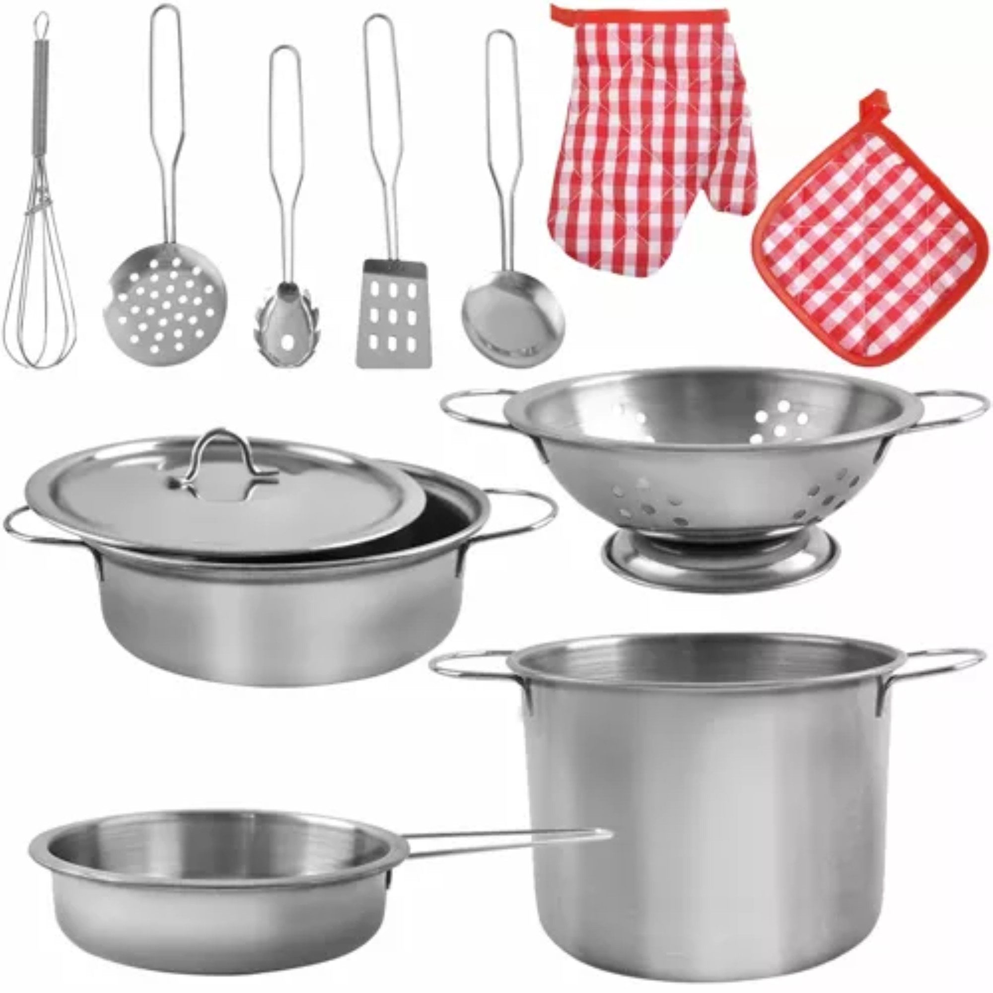 KRUZZEL Kinder-Küchenset Kinderkochspaß: Metalltöpfe-Set für kleine Meisterköche, (Kinderkochtopf-Set, 13-tlg., 13 Teiliges Kinderochtopf-Set), Realistisches Kocherlebnis mit metallischen Töpfen und Pfannen.