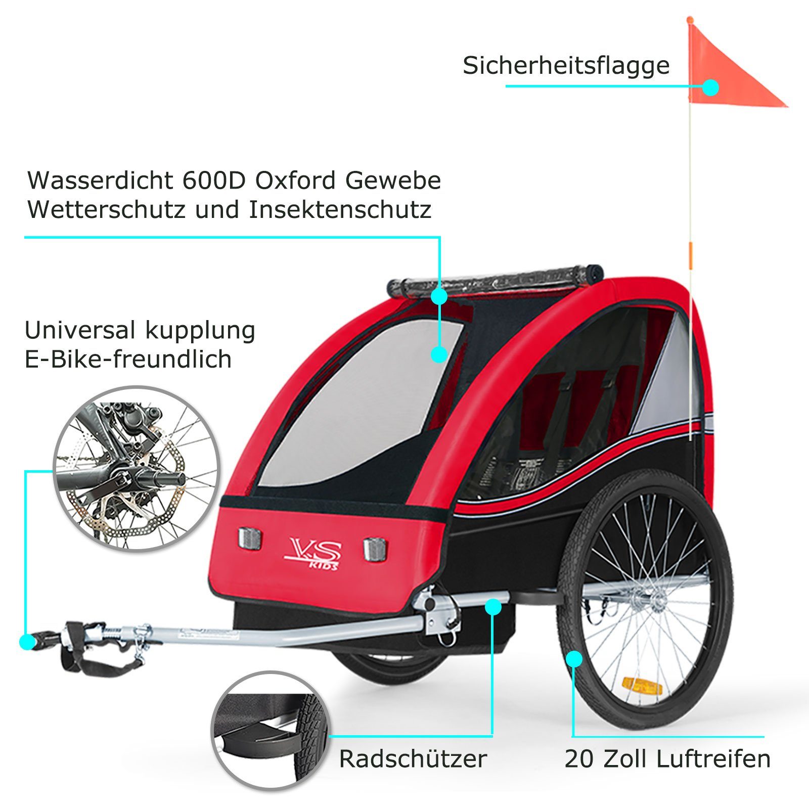 TIGGO Fahrradkinderanhänger Tiggo VS Kinderanhänger Fahrradanhänger für 1 oder 2 Kinder