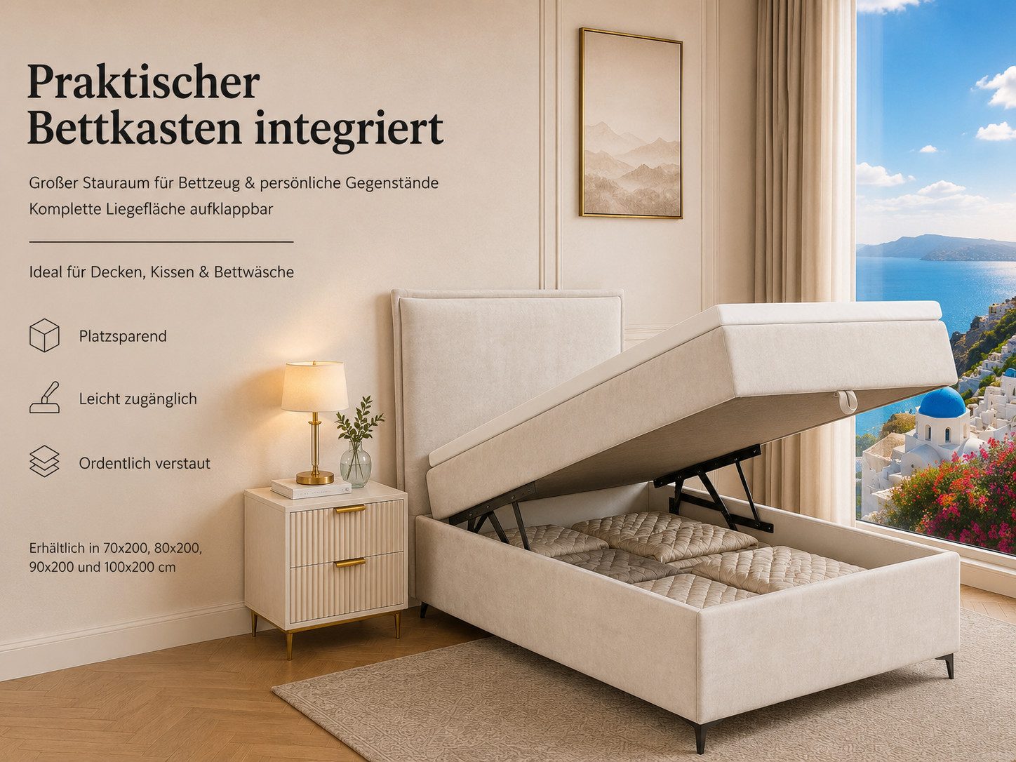 Best for Home Boxspringbett K16 Single SLIM mit Bettkasten & Bonellfederkernmatratze, Topper H3 (Einzelbett, Polsterbett, Juniorbett, Hotelbett, versch. Größen, – Bild 5 von 5