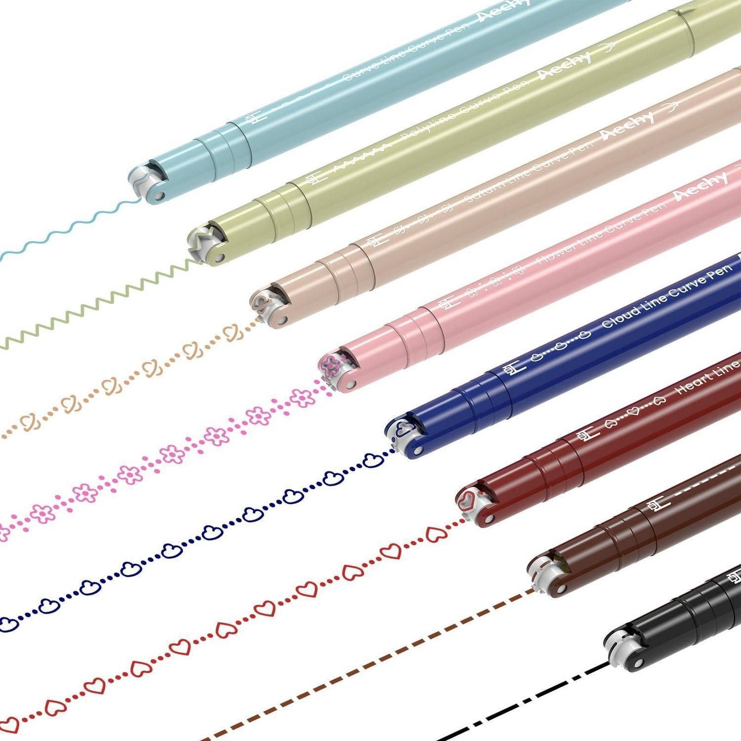 LuxusKollektion Fineliner 8er Kurvenstifte Doppelspitze 8 Farben Musterroller