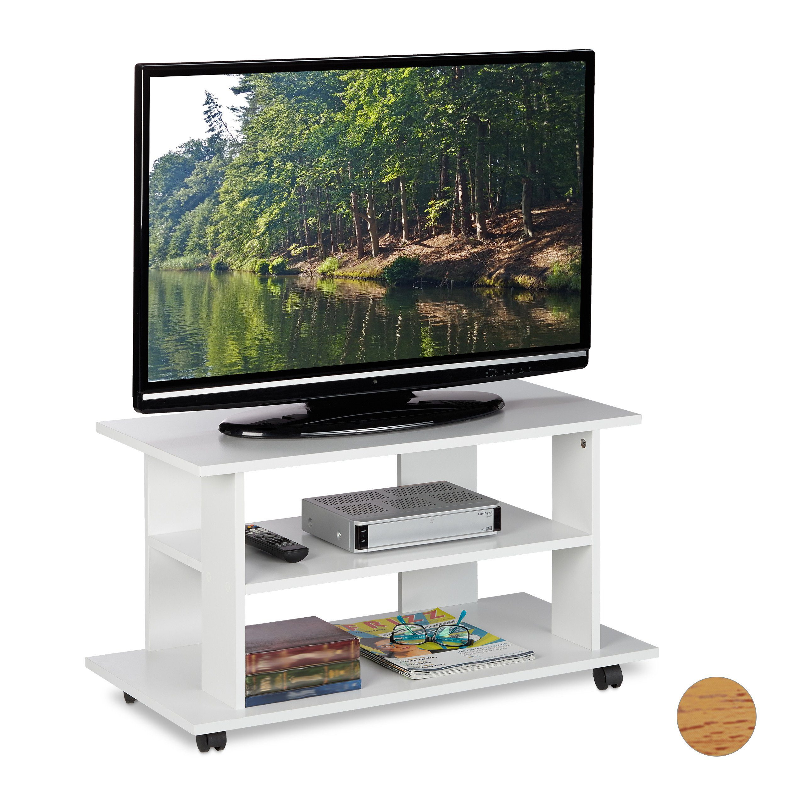 relaxdays TV-Regal TV Board fahrbar, Weiß günstig online kaufen