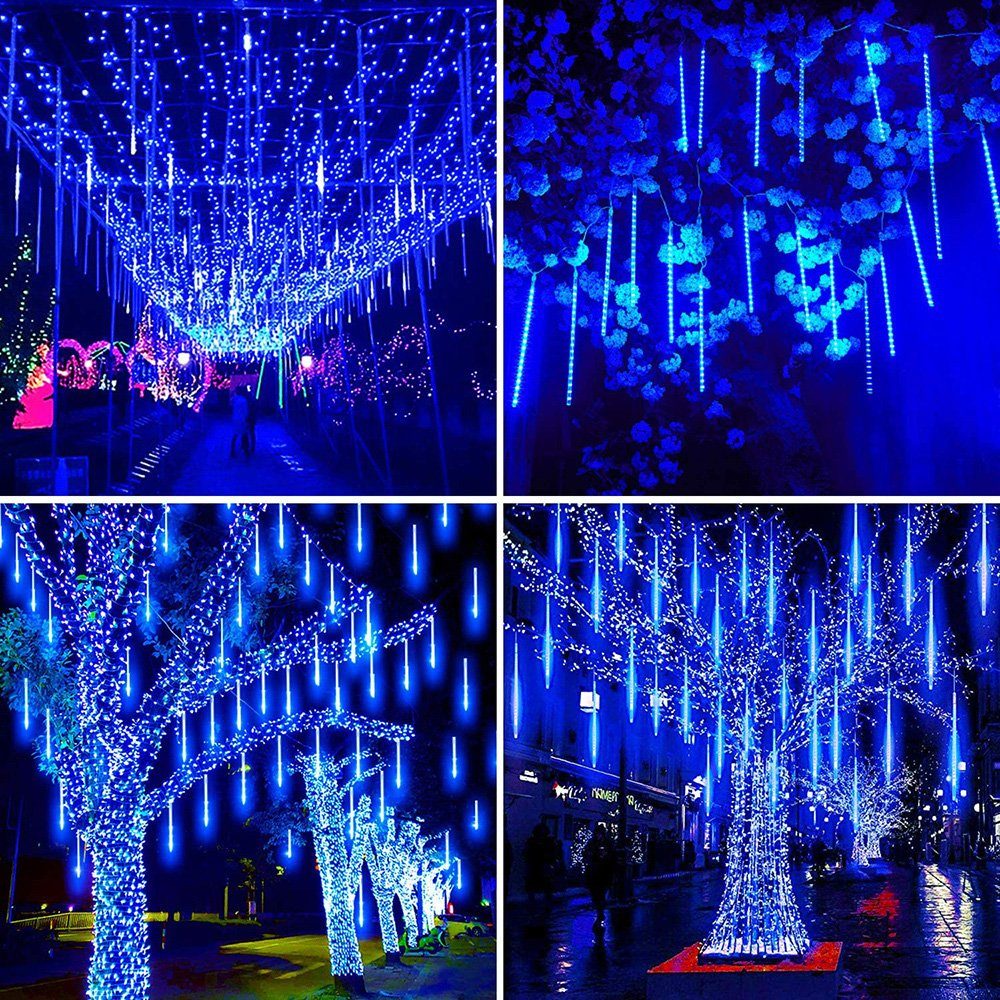 Sunicol LED-Lichterkette Anschließbar LEDs Wasserdichte Weihnachten Hochzeit 192-288 Beleuchtung, Innen Röhren Lichter, für 8 Schneefall, Fallende Außen Lichter Blau Regen
