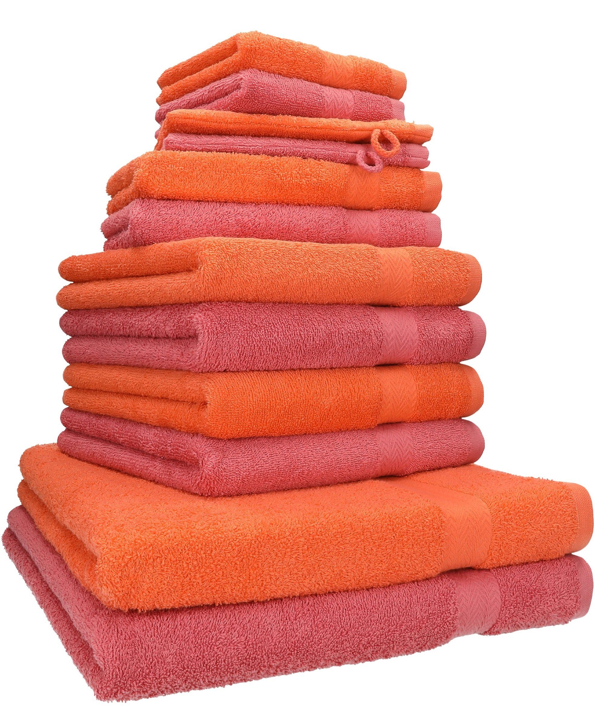 Betz Handtuch Set 12-TLG. Handtuch Set Premium 100% Baumwolle 2 Duschtücher 4 Handtücher 2 Gästetücher 2 Seiftücher 2 Waschhandschuhe Farbe blutorange/Himbeere, 100% Baumwolle, (12-tlg)