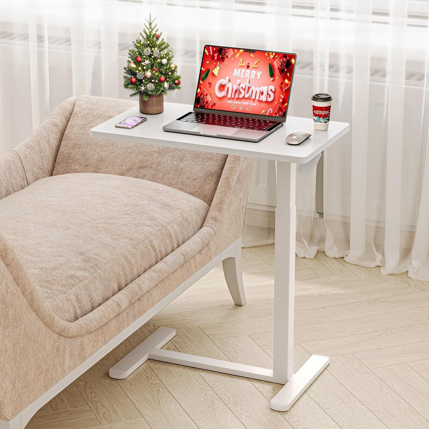 BlingBin Schreibtisch Höhenverstellbarer Beistelltisch mit 4 Laufrollen, 70 x 40 x 75-110cm (1er Set, 1-St., 40T x 70B x 75-110H cm), multifunktional als Laptop- und Stehpult für das Homeoffice