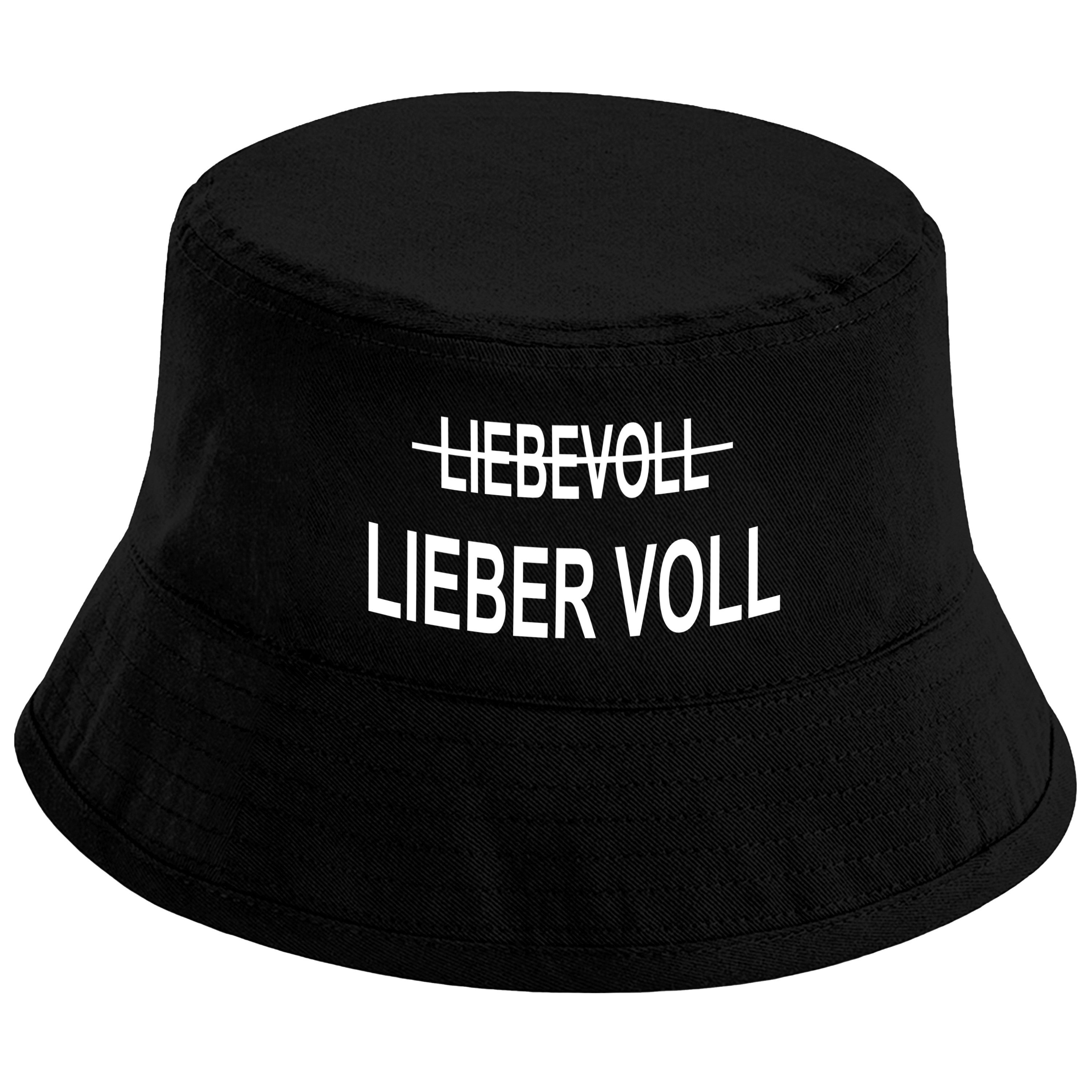 Herzbotschaft Sonnenhut Bucket Hat mit Spruch – LIEBEVOLL Lieber VOLL – Fischerhut, Sonnenhut Druck: LIEBEVOLL durchgestrichen darunter LIEBER VOLL