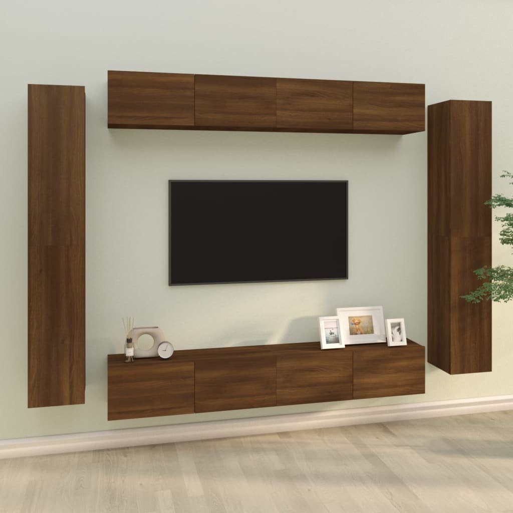 furnicato TV-Schrank-Set Eichen-Optik Holzwerkstoff 8-tlg. TV-Schrank Braun