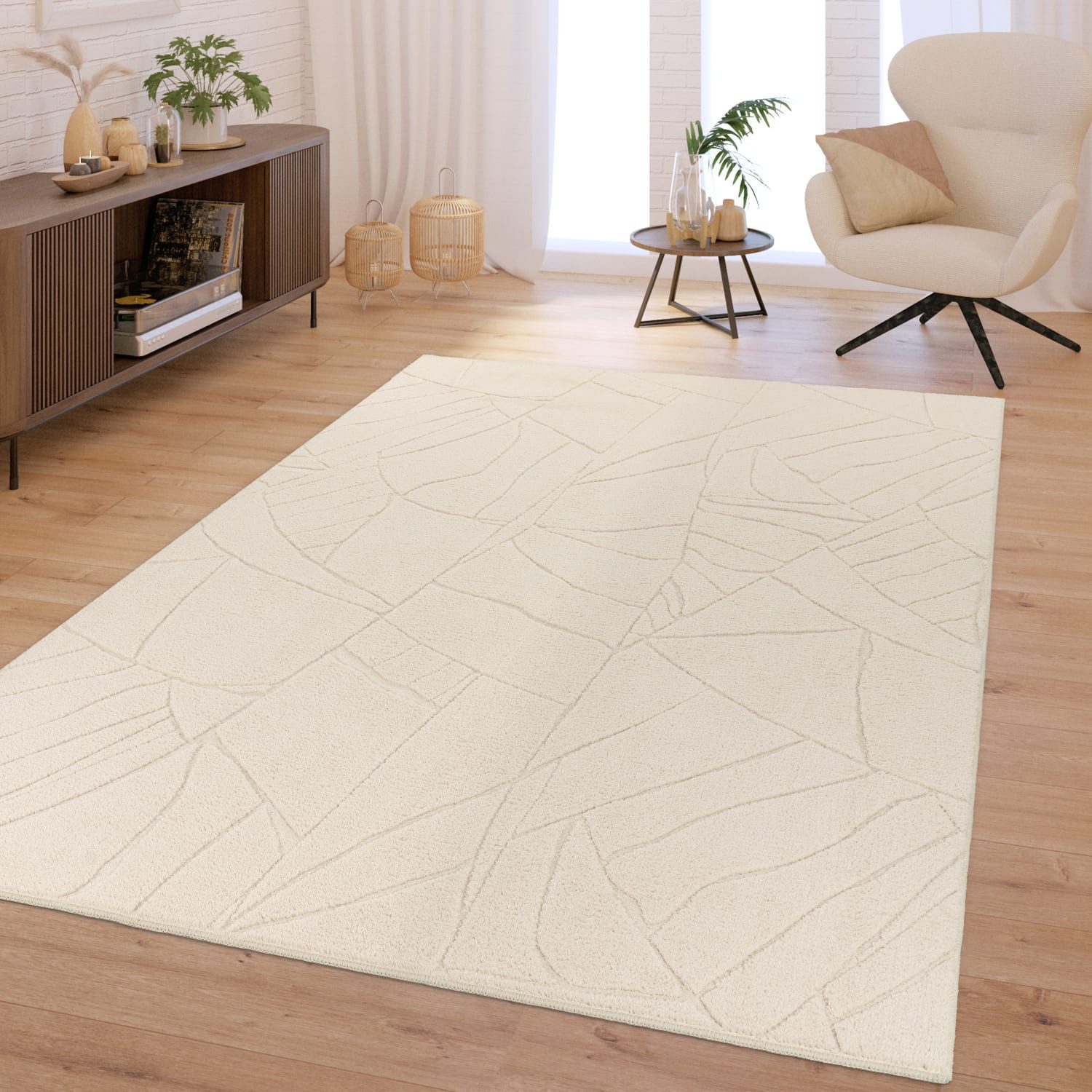 TT Home Teppich Esszimmer, Schlafzimmer, Wohnzimmer, Rechteckig, Höhe: 16 mm, Wohnzimmer Teppich Schlafzimmer Hochflor Weich Waschbar Uni 3D-Optik M