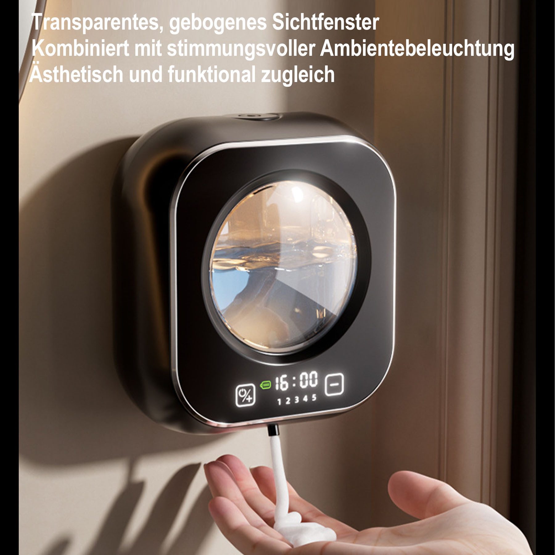 Senmudi Seifenspender Automatischer Seifenspender, 320 ml, 5-stufige Schaumregulierung, (USB-wiederaufladbar, mit Ambientelicht und bis zu 80 Tagen Laufzeit, IP – Bild 5 von 5