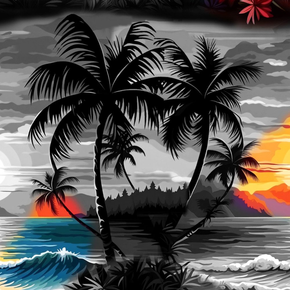 Hawaiihemdshop.de Hawaiihemd Hawaii Hemd Herren Baumwolle Kurzarm Hawaiihemd mit Palmen und Meer – Bild 4 von 5