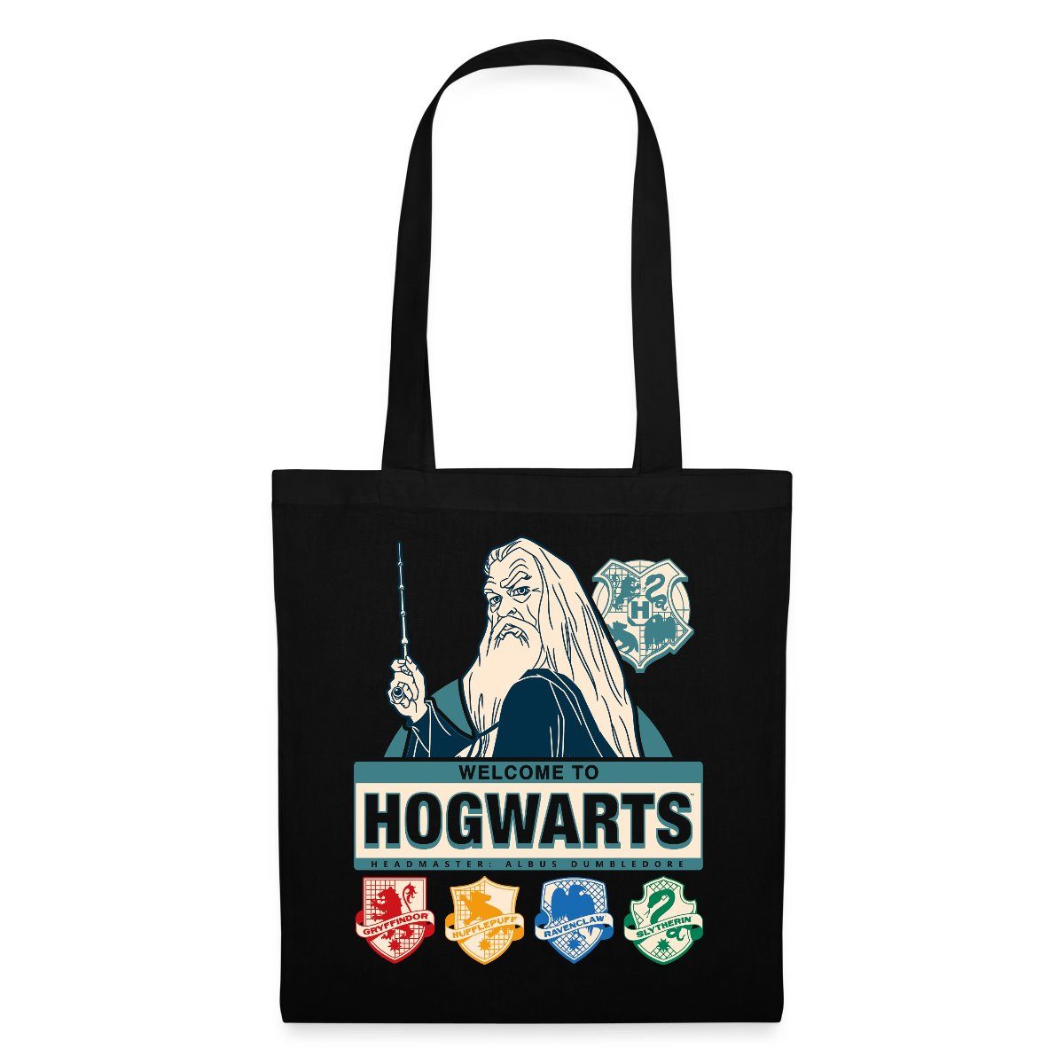 Spreadshirt Henkeltasche Harry Potter Dumbledore Willkommen In Hogwarts Stoffbeutel (1-tlg)