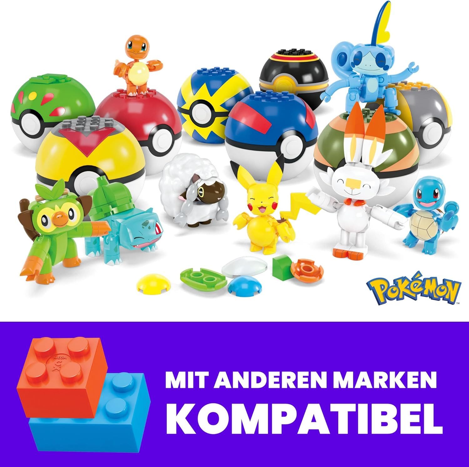 Nintendo Actionfigur MEGA Pokémon Trainerteam HTJ758 Pokébällen 6+ Pikachu Bisasam Schiggy