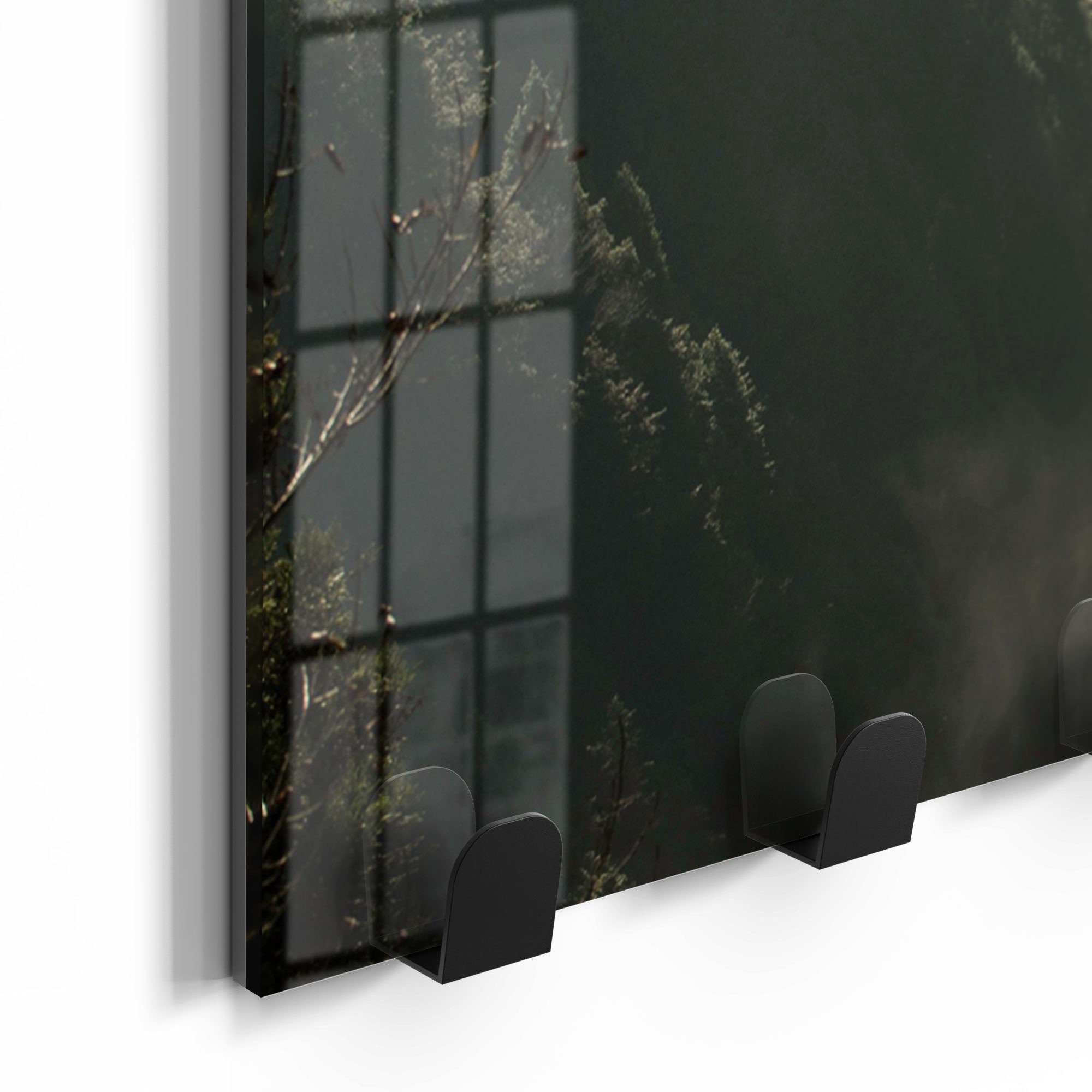 DEQORI Kleiderhaken 'Nebel in Bergen', beschreibbar Paneel Garderobe Glas den magnetisch