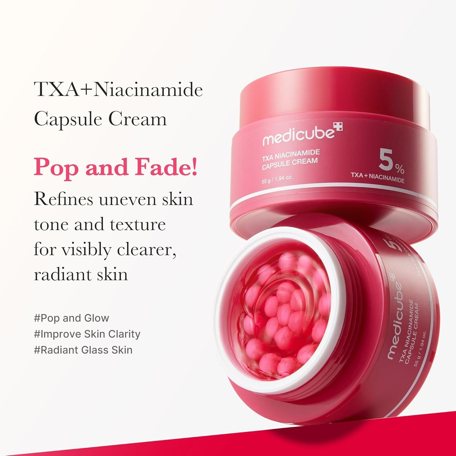 Medicube Anti-Aging-Augencreme TXA + Niacinamid Kapselcreme Dual-Glow, Mit reiner Tranexamsäure & Niacinamid, Strahlende Haut & sichtbar ebenmäßiger Teint