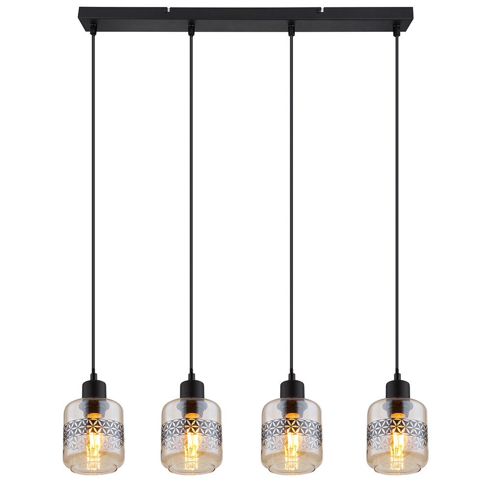 GLOBO LIGHTING Pendelleuchte, Leuchtmittel nicht inklusive, Pendellampe Hängelampe Esstischleuchte 4 flammig Glas amber H 120 cm
