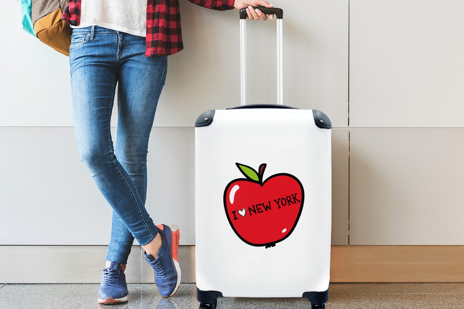 Handgepäck Reisetasche Handgepäckkoffer - Ferien, Apfel MuchoWow Grün, New 4 rollen, Rollen, für mit York Trolley, - Reisekoffer