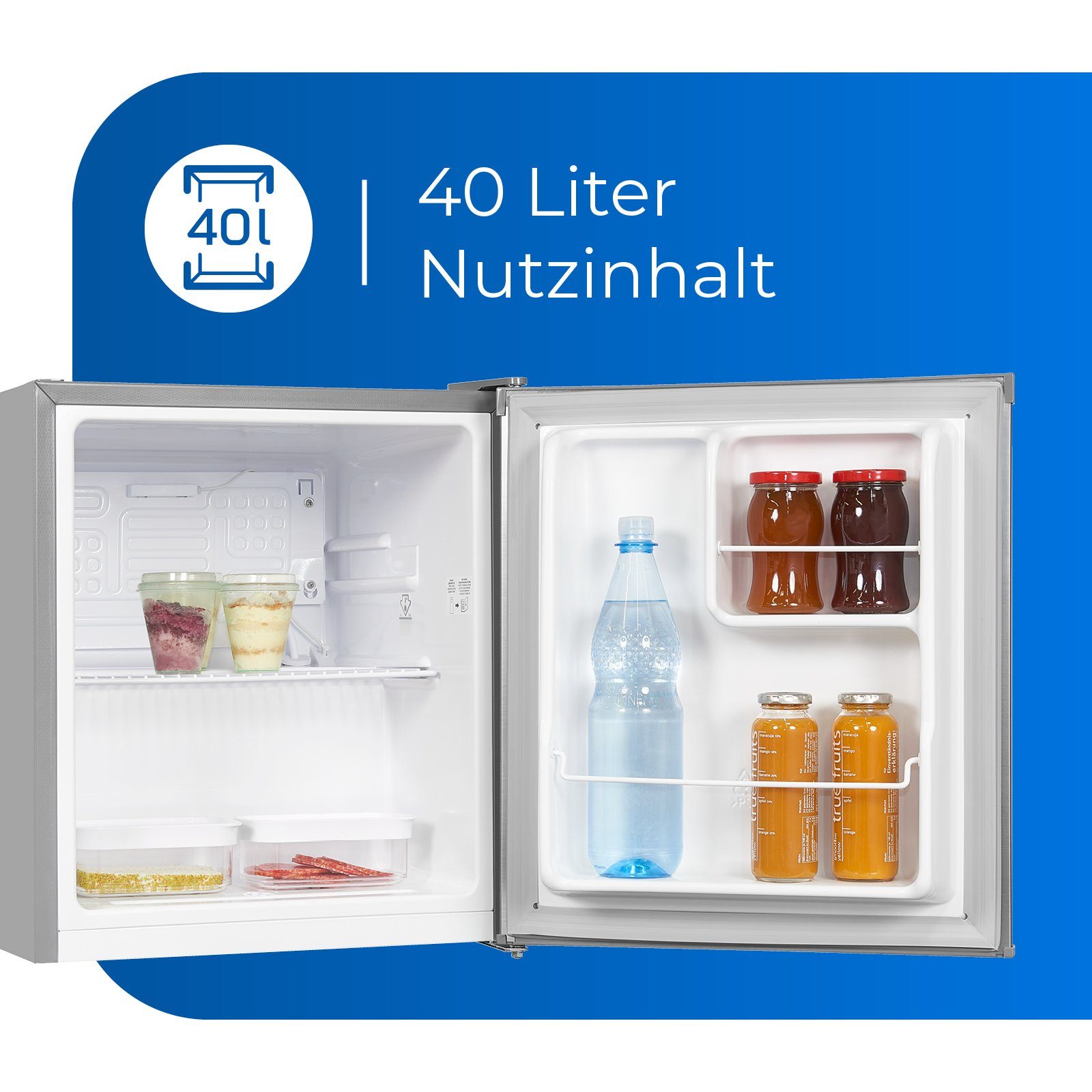 exquisit Table Farben Kühlschrank KB05-V-040E, Top in Inoxlook kompakter verschiedenen Mini-Kühlschrank