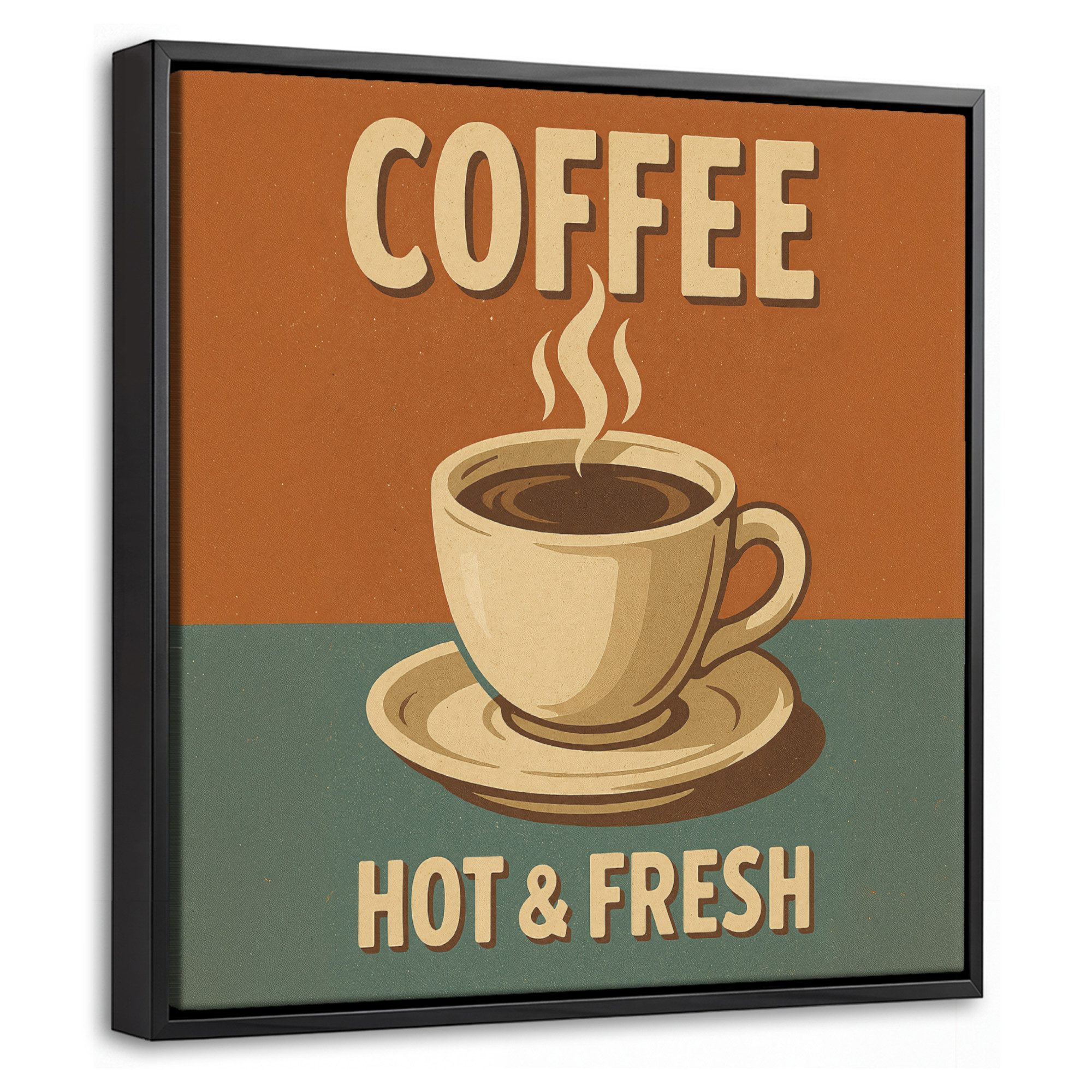OneMillionCanvasses® Leinwandbild mit Rahmen - Kaffee - Tasse - Vintage - Zitat, Fotodruck (1 St), Leinwand Bilder Klein, Wand Dekoration Aesthetic 20x20cm