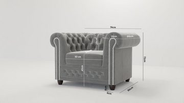 S-Style Möbel Polstergarnitur Chesterfield Lena mit Schlaffunktion 3+2+1 Samt Bezug, (3-Sitzer-Sofa mit Schlaffunktion, 2-Sitzer-Sofa, Sessel), mit Wellenfederung