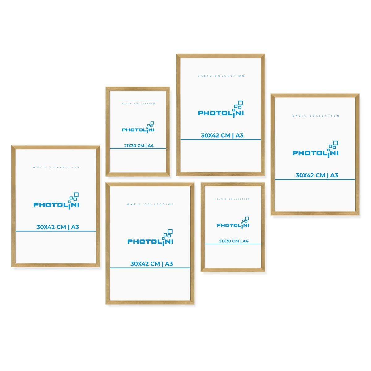 PHOTOLINI Bilderrahmen 6er Set No.8 Poster-Rahmen 21x30 cm / A4 und 30x42 cm / A3, für 6 Bilder (6er Set No.8), MDF Holz, Acrylglas & Zubehör, für Fotos & Poster