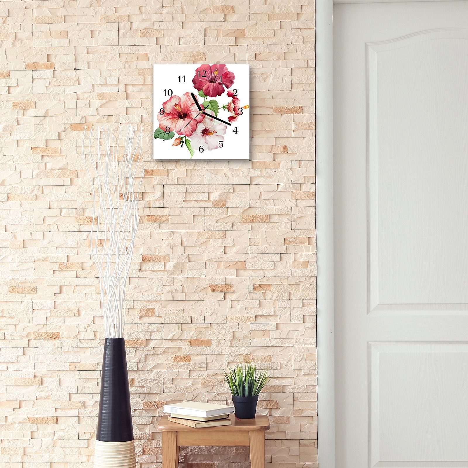 Wanduhr Rosenblüten 30 Primedeco Wanduhr mit digital 30 Wandkunst Größe Motiv Glasuhr cm x