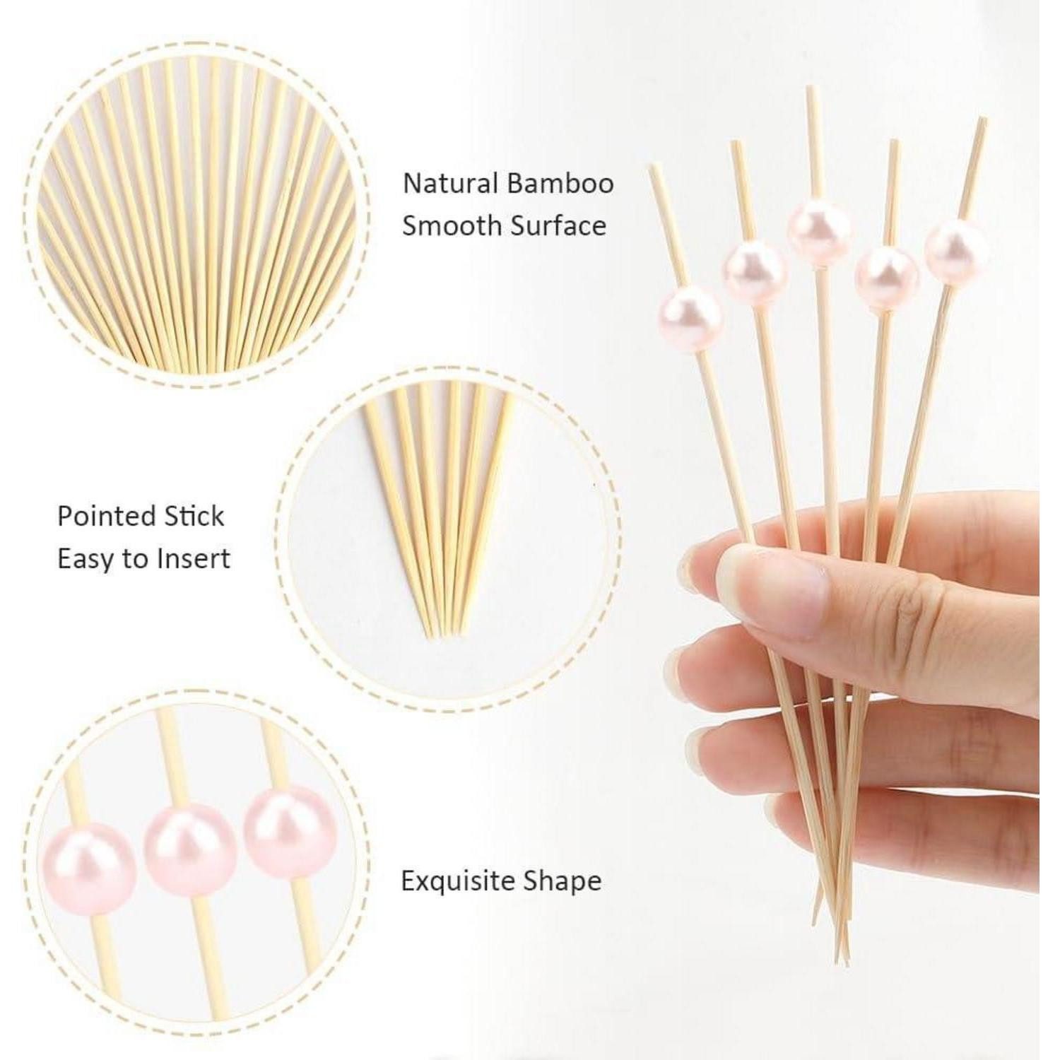 LuxusKollektion Partyspieße Cocktailspieße Valentinstag Rosa Perlen 12cm 120PCS Gepudert