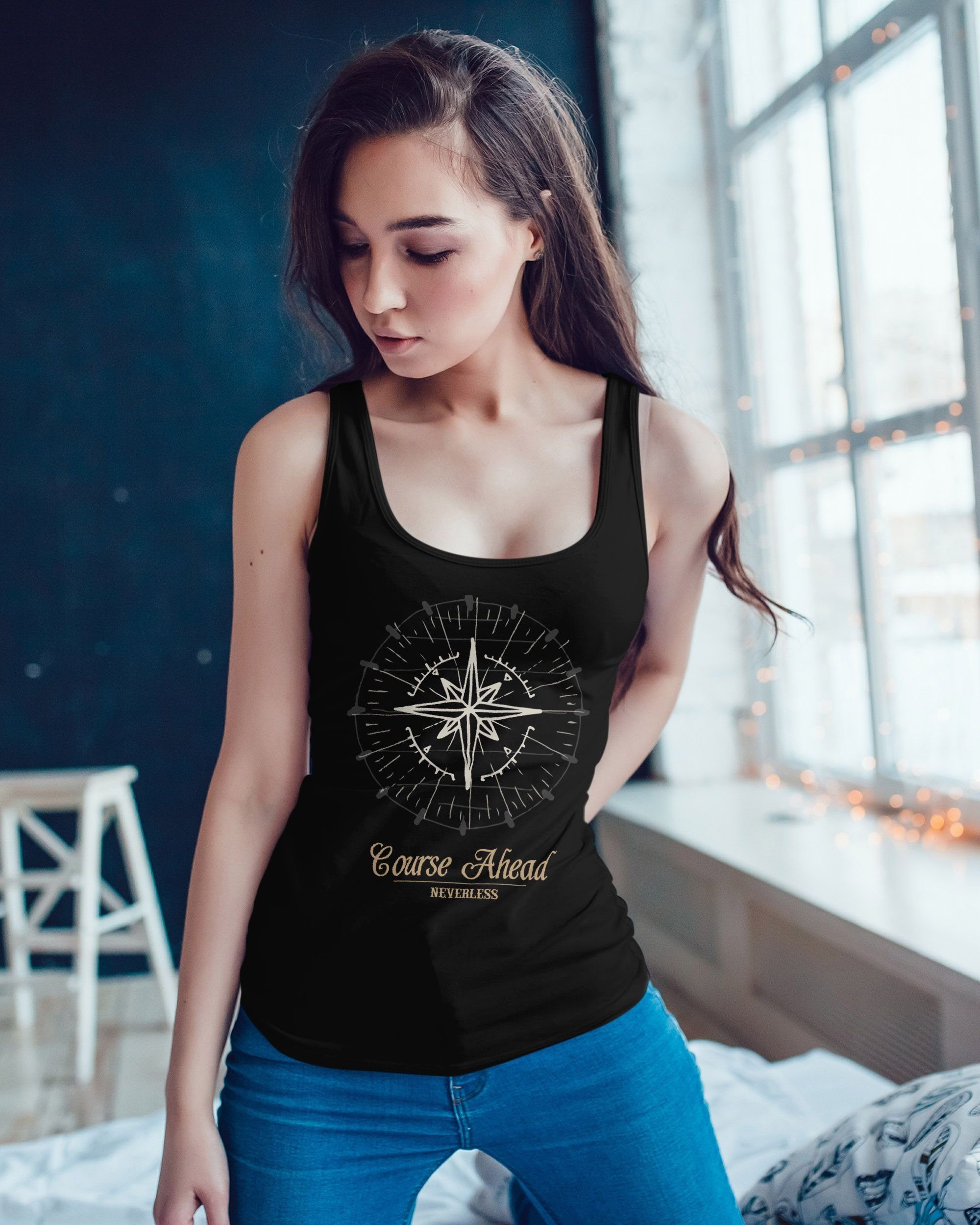 Neverless Tanktop Damen Tank-Top Kompass Windrose günstig online kaufen