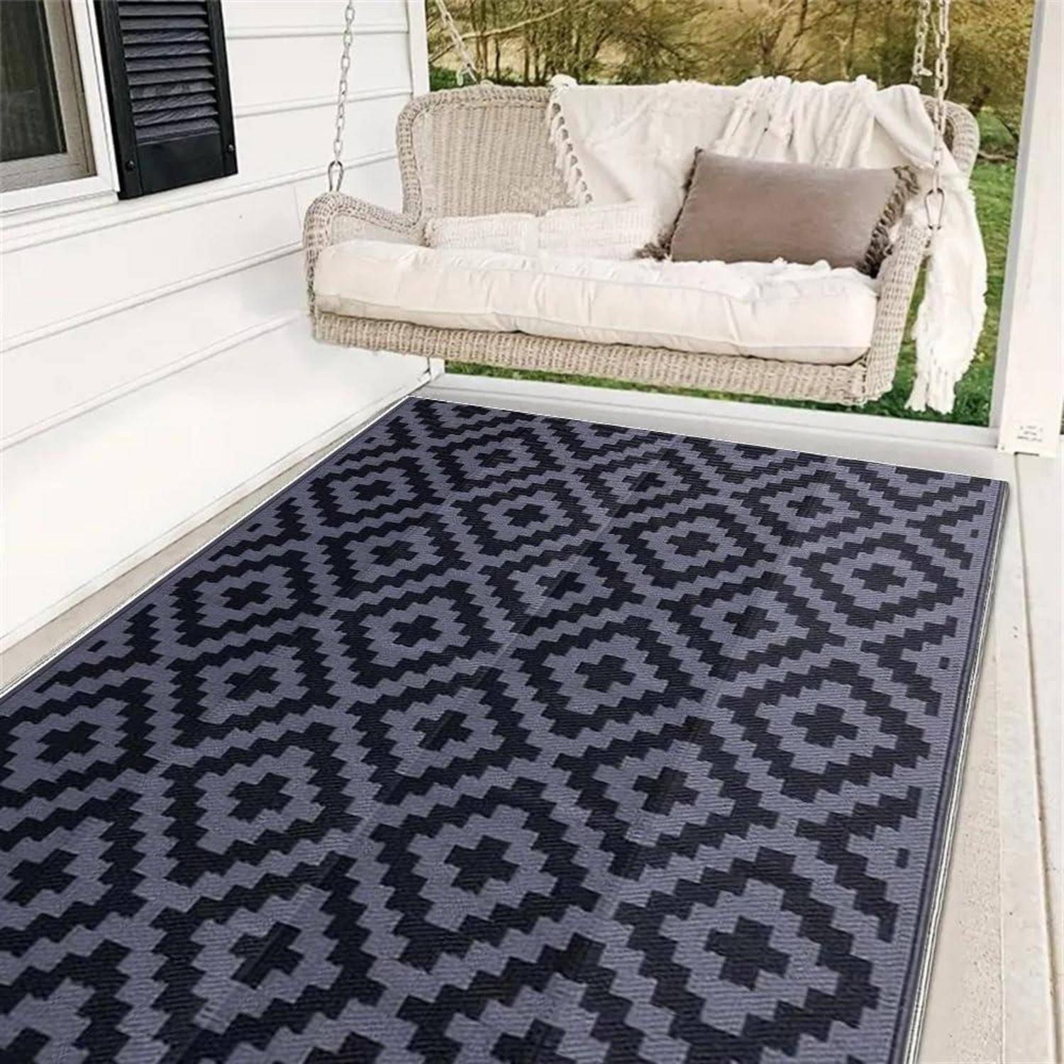 LuxusKollektion Outdoorteppich Outdoor Teppich Geometry Schwarz Grau 180x270cm, rechteckig, Höhe: 5 mm