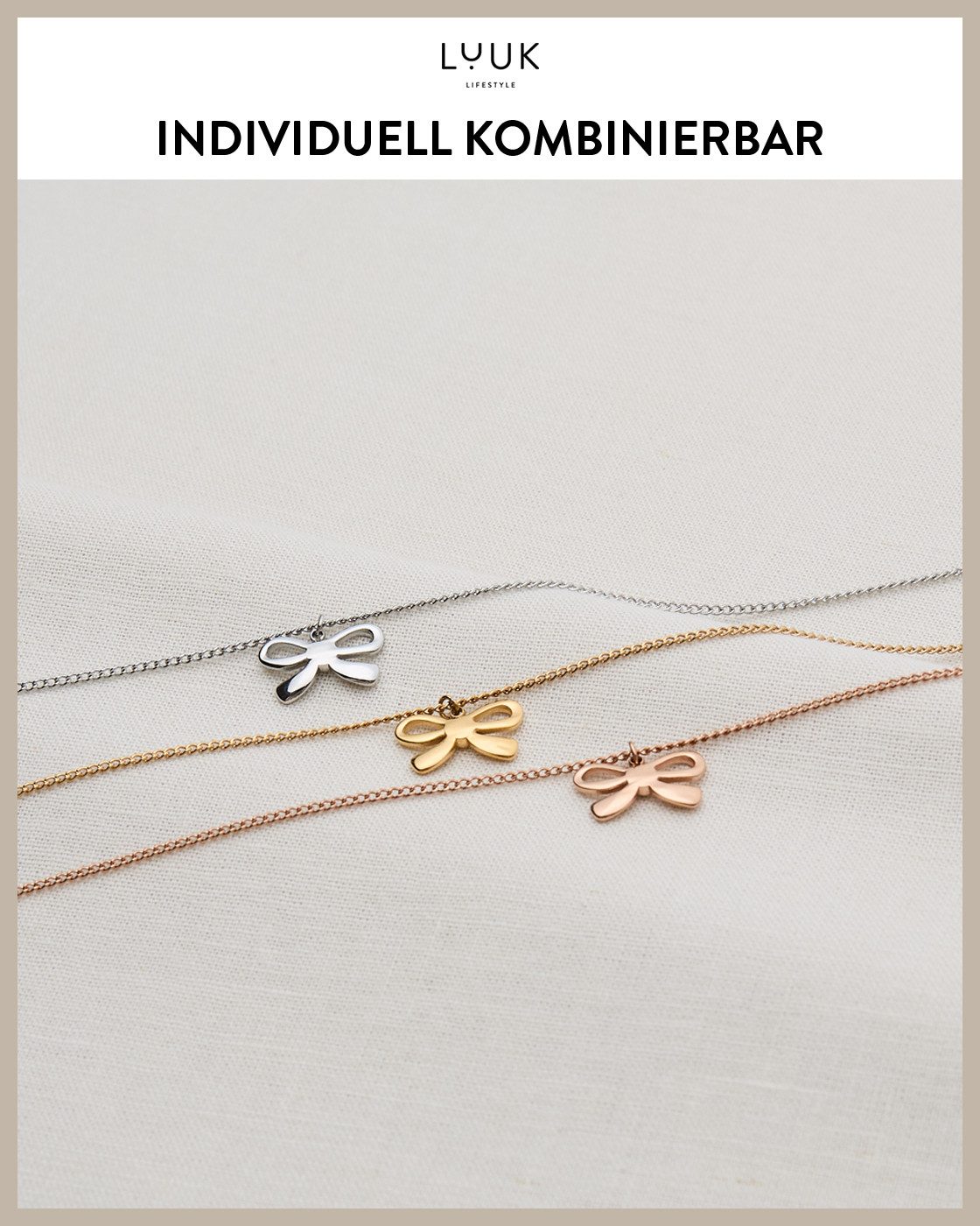 LUUK LIFESTYLE Kette mit Anhänger Schleife, wasserfeste Halskette aus Edelstahl
