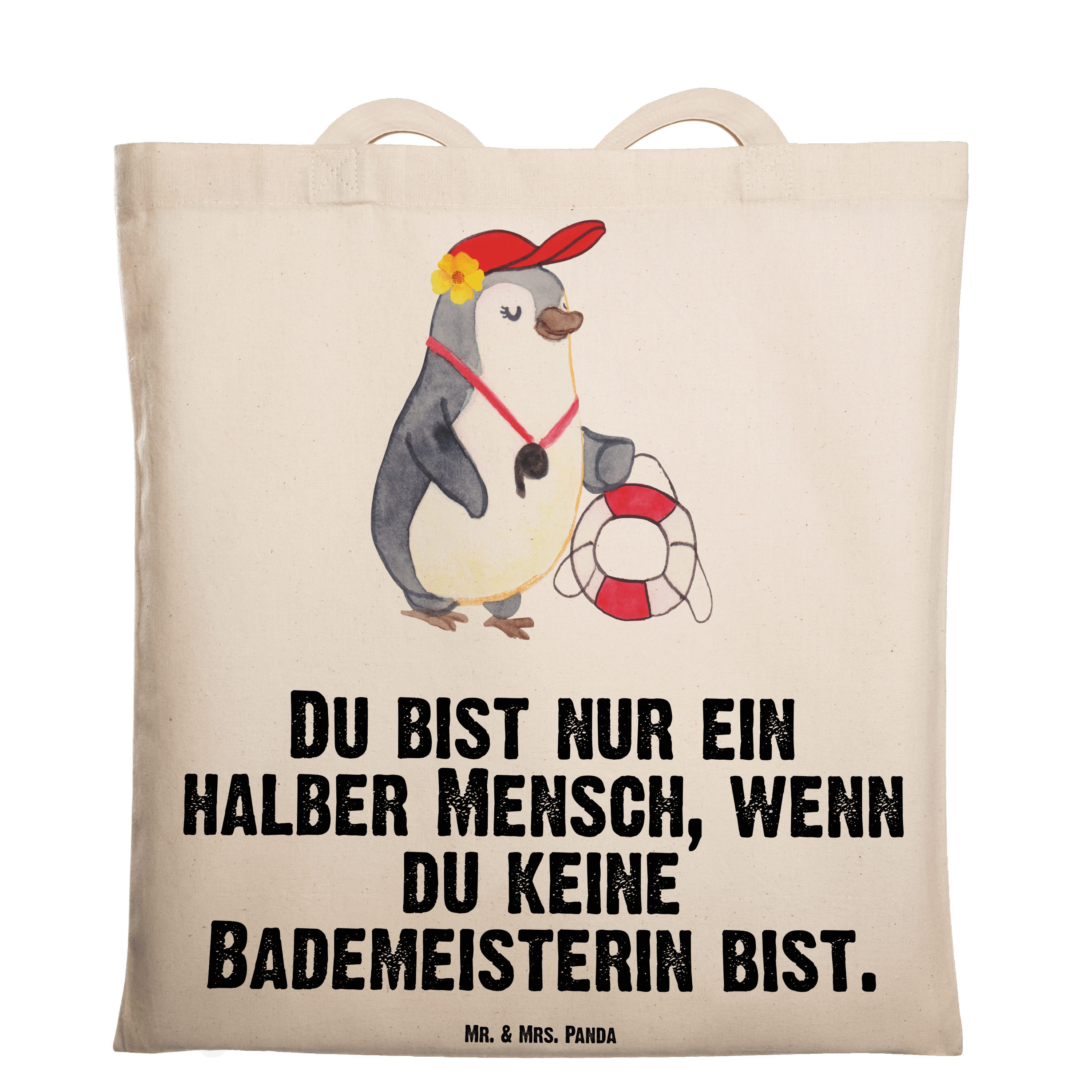 Mr. & Mrs. Panda Tragetasche Bademeisterin mit Herz - Transparent - Geschenk, Jutebeutel, Schwimmb (1-tlg)