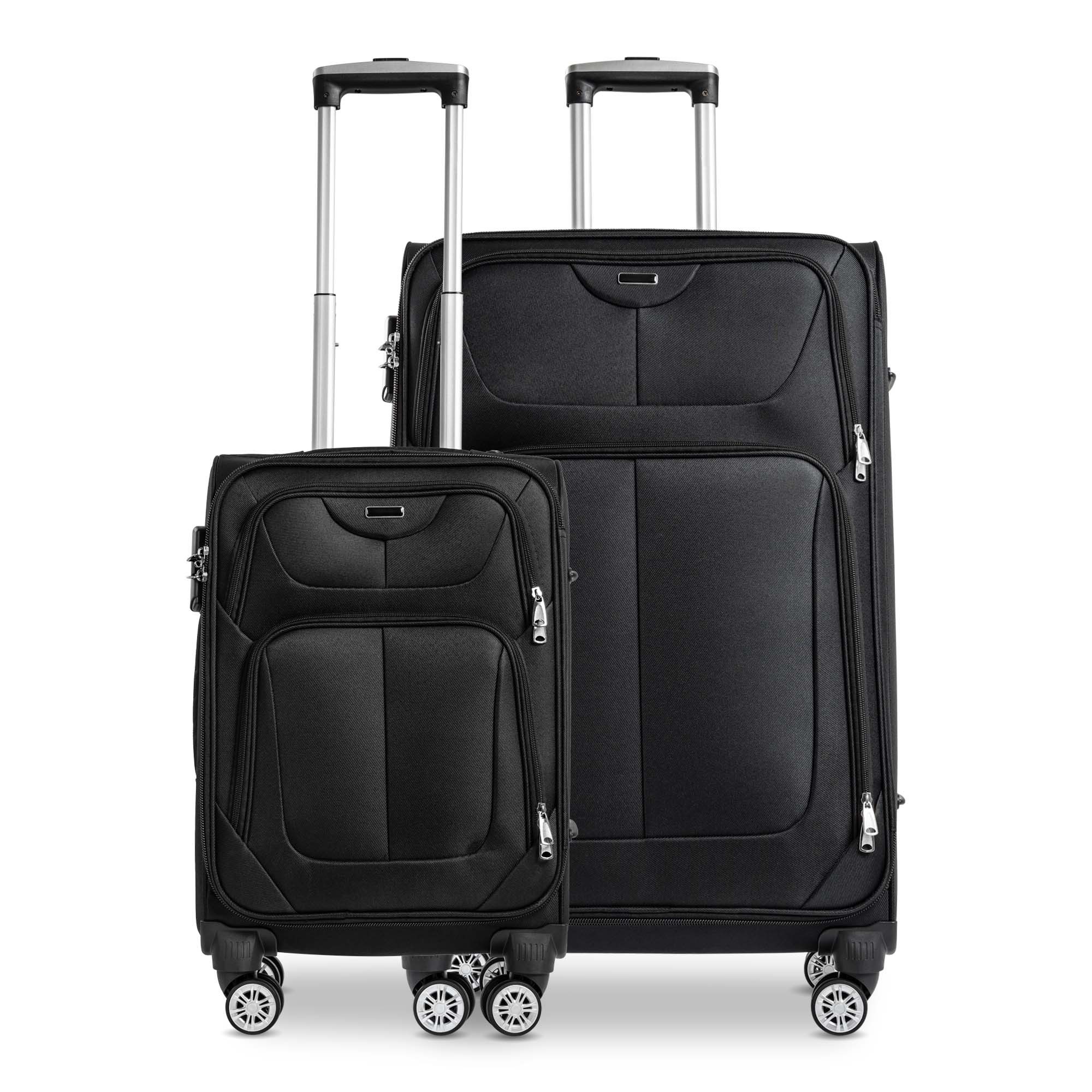 Sparsando Weichgepäck-Trolley SPARSET Handgepäck(50cm) + Checkin-Trolley(70cm) + Zahlenschloss, 4 x 360° Zwillings - Rollen, Handgepäck, Kabinenkoffer, Stoffkoffer, Kabinentrolley,Schwarz