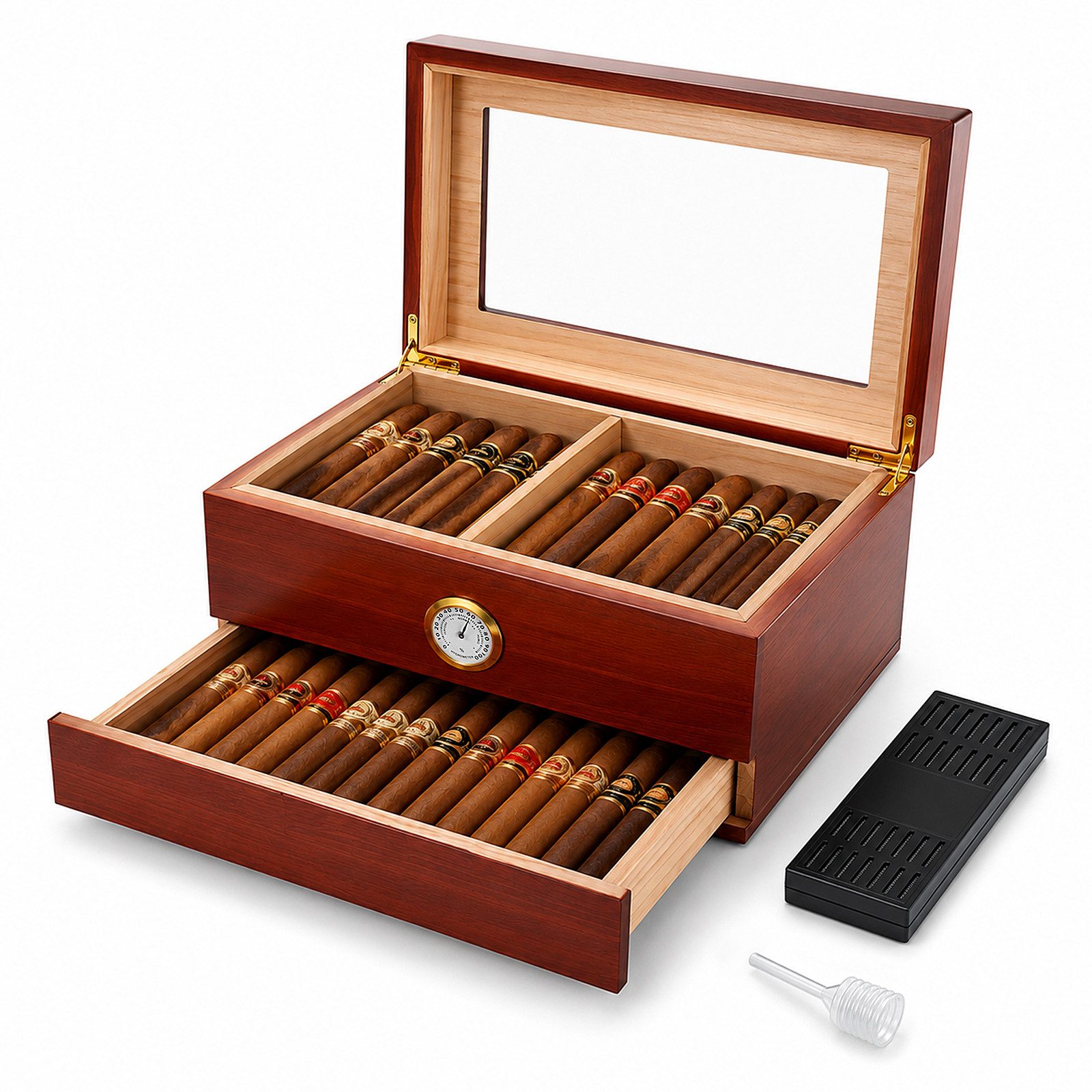 BlingBin Humidor Zigarren Humidor Zeder Desktop Box, Aufbewahrungbox, Zigarrenetui mit Trennwand und Hygrometer, Geschenk für Mann