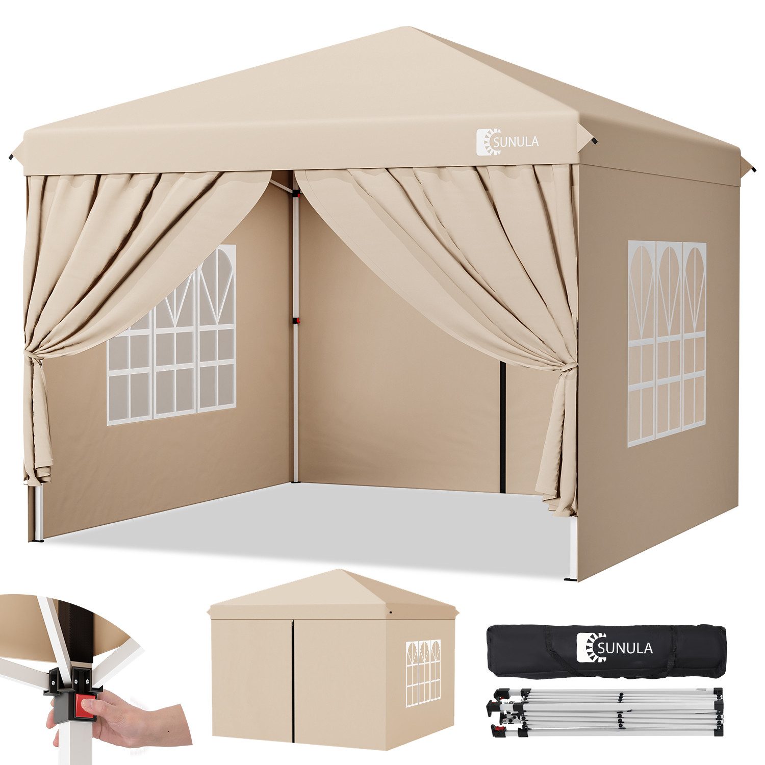 SUNULA Faltpavillon 3x3 m Gartenpavillon mit 4 seitenteilen wasserdicht, mi günstig online kaufen