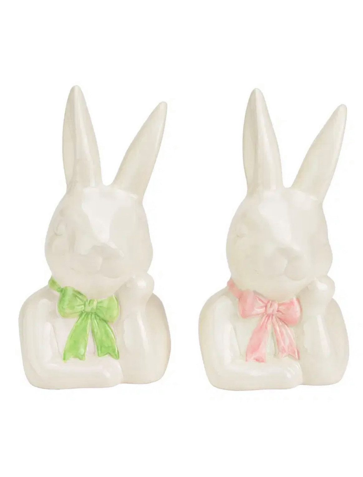Seyila Home Dekofigur Hase mit Schleife aus Keramik, Dekohase, Hasenfigur, Osterdekoration