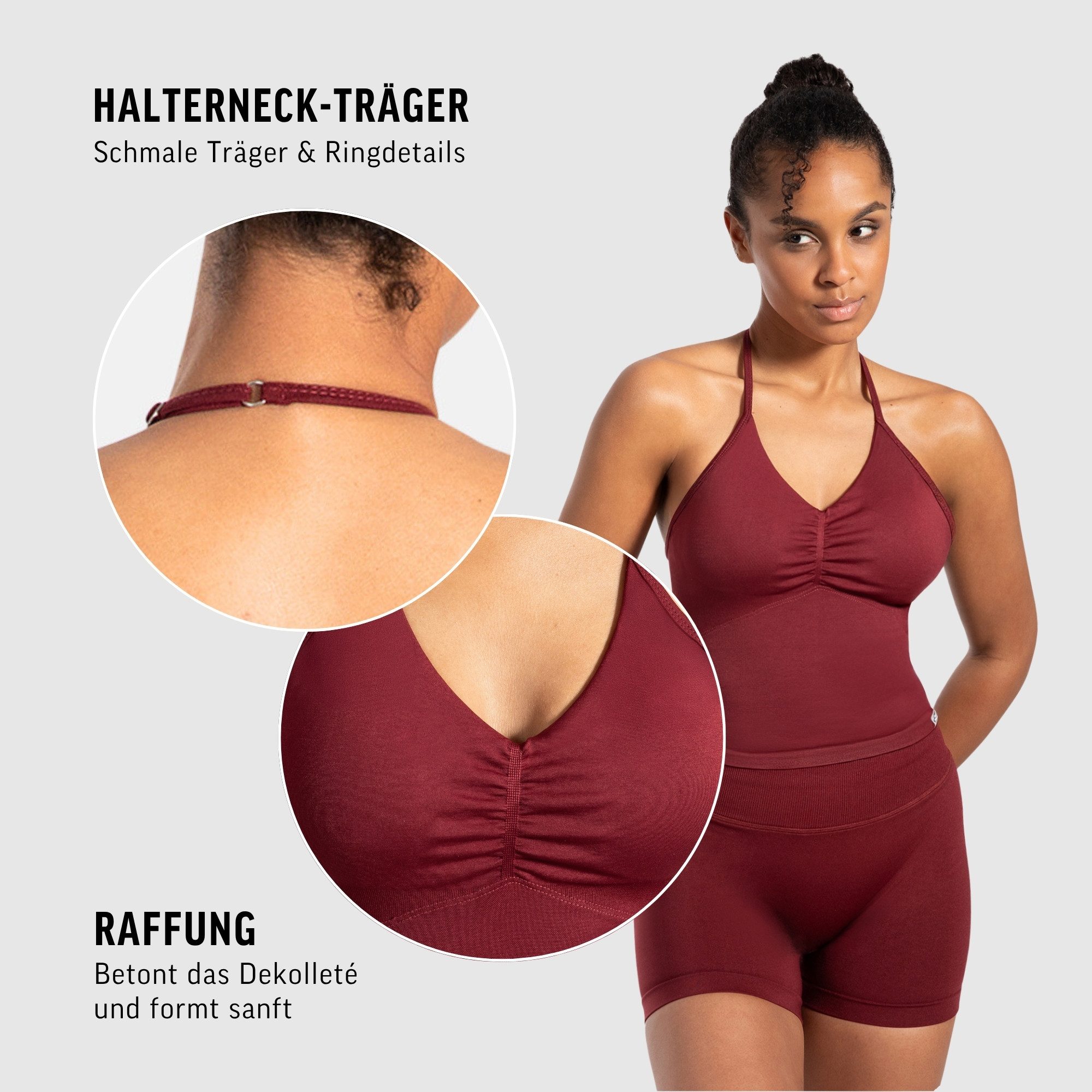 Smilodox Tanktop Malena, Crop Neckholder Sporttop, Ringdetails, Rückenfrei Tanktop nahtlos figurbetont, Sport Freizeit Yoga stylische Looks