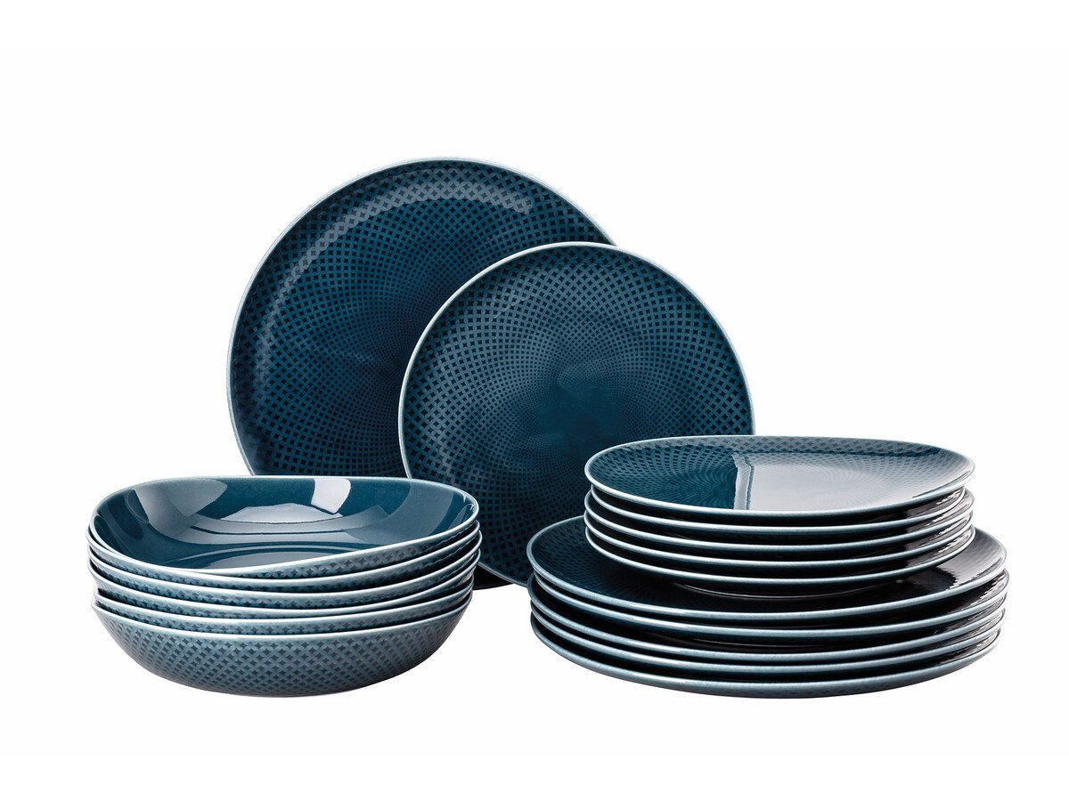Rosenthal Teller-Set Teller-Set 18-tlg. Junto Ocean Blue, 6 Personen, Porzellan, 18 Teile für 6 Personen