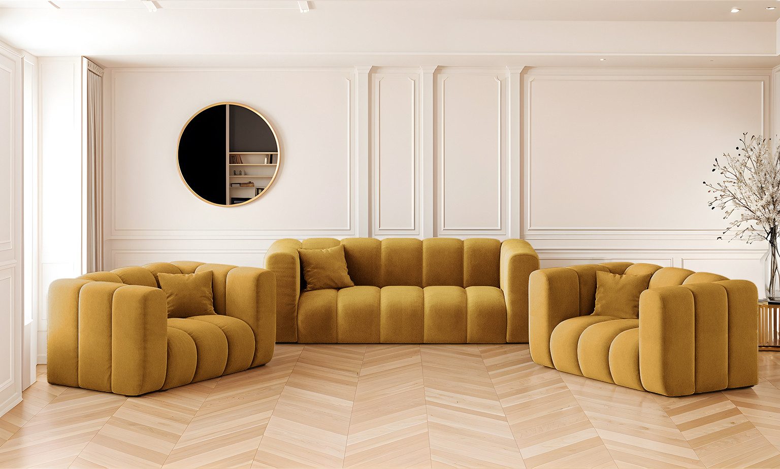 Kaiser Möbel Loungeset Sofagarnitur 2+1+1 Couchgarnitur serie Grand Stoff Haga und Salvador