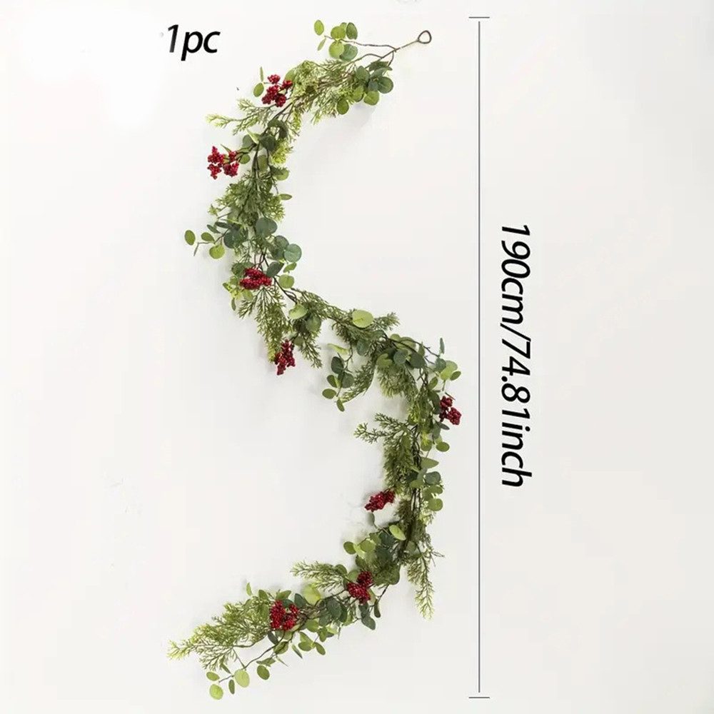 Kunstranke Künstliche Weihnachtsgirlande Stechpalmenbeeren-Girlande, Coonoor, Weihnachtsranke Tannen Girlande für Innen- und Außendekoration – Bild 2 von 5