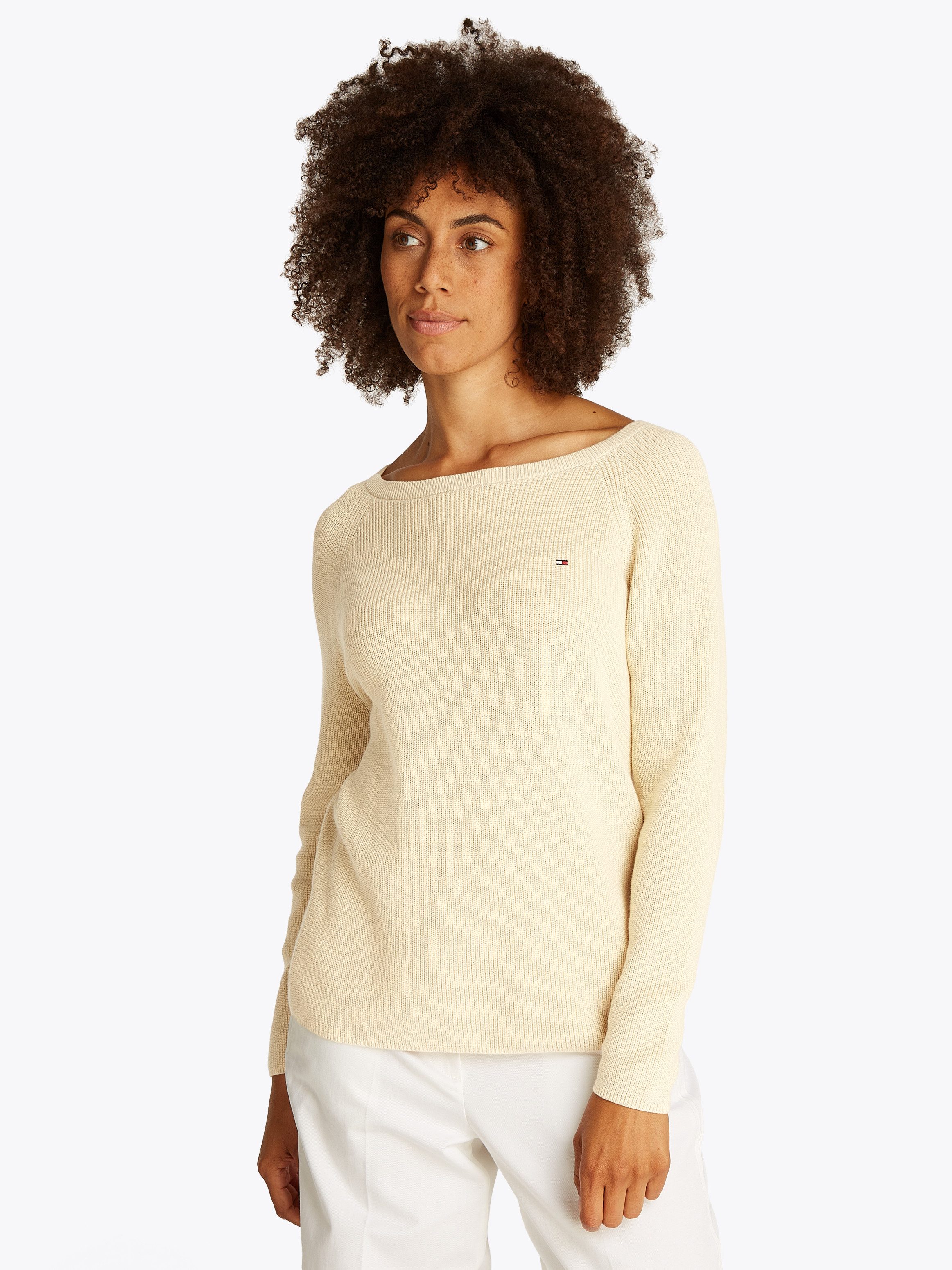 Tommy Hilfiger Strickpullover CO CARDI FINE GG LS BOAT-NK SWT mit Raglanärm günstig online kaufen