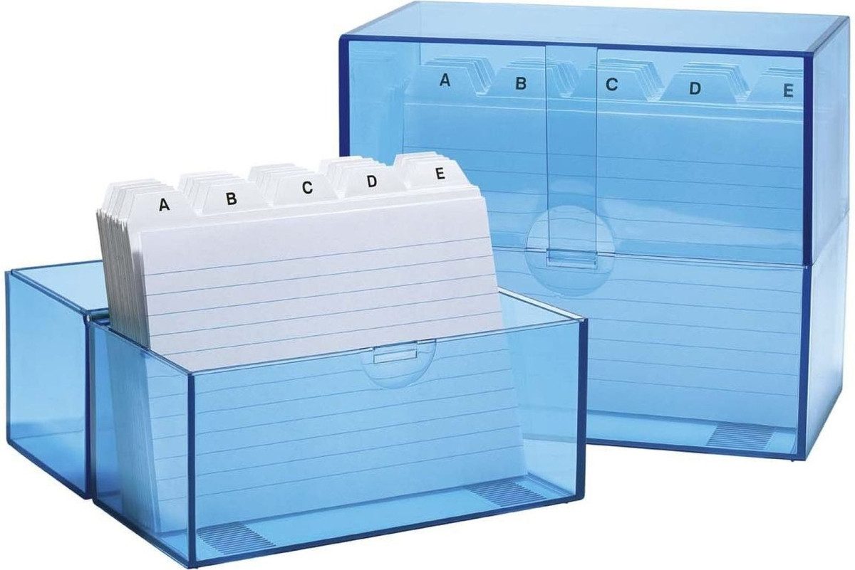 WEDO Karteikasten Karteibox A6 200 Karten incl. Karten und Register transluzent blau