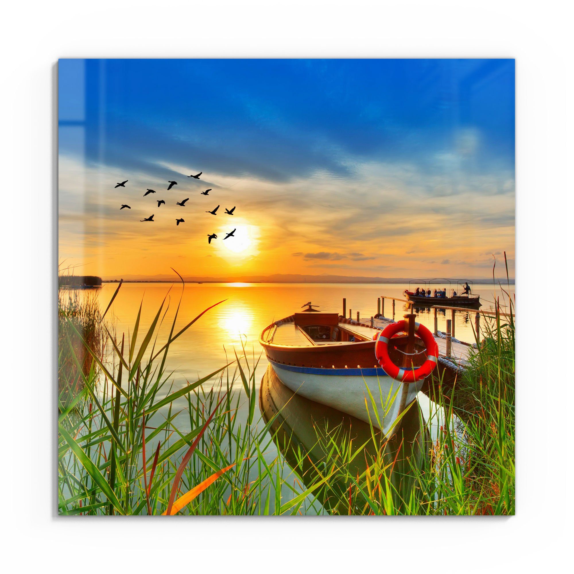 DEQORI Glasbild 'Boot am Steg auf Madeira', 'Boot am Steg auf Madeira', Glas Wandbild Bild schwebend modern