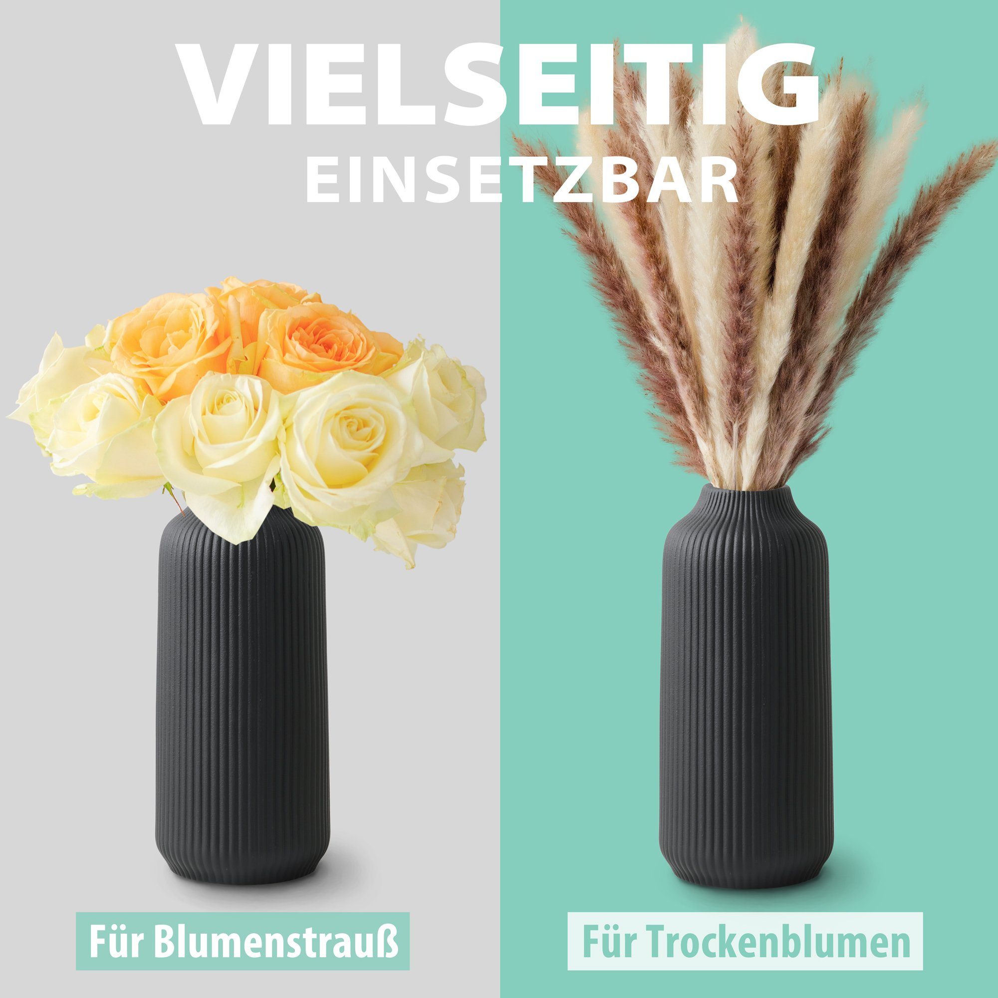 flature Tischvase Keramik Vase Schwarz mit Rillen - für Pampasgras und Blum günstig online kaufen